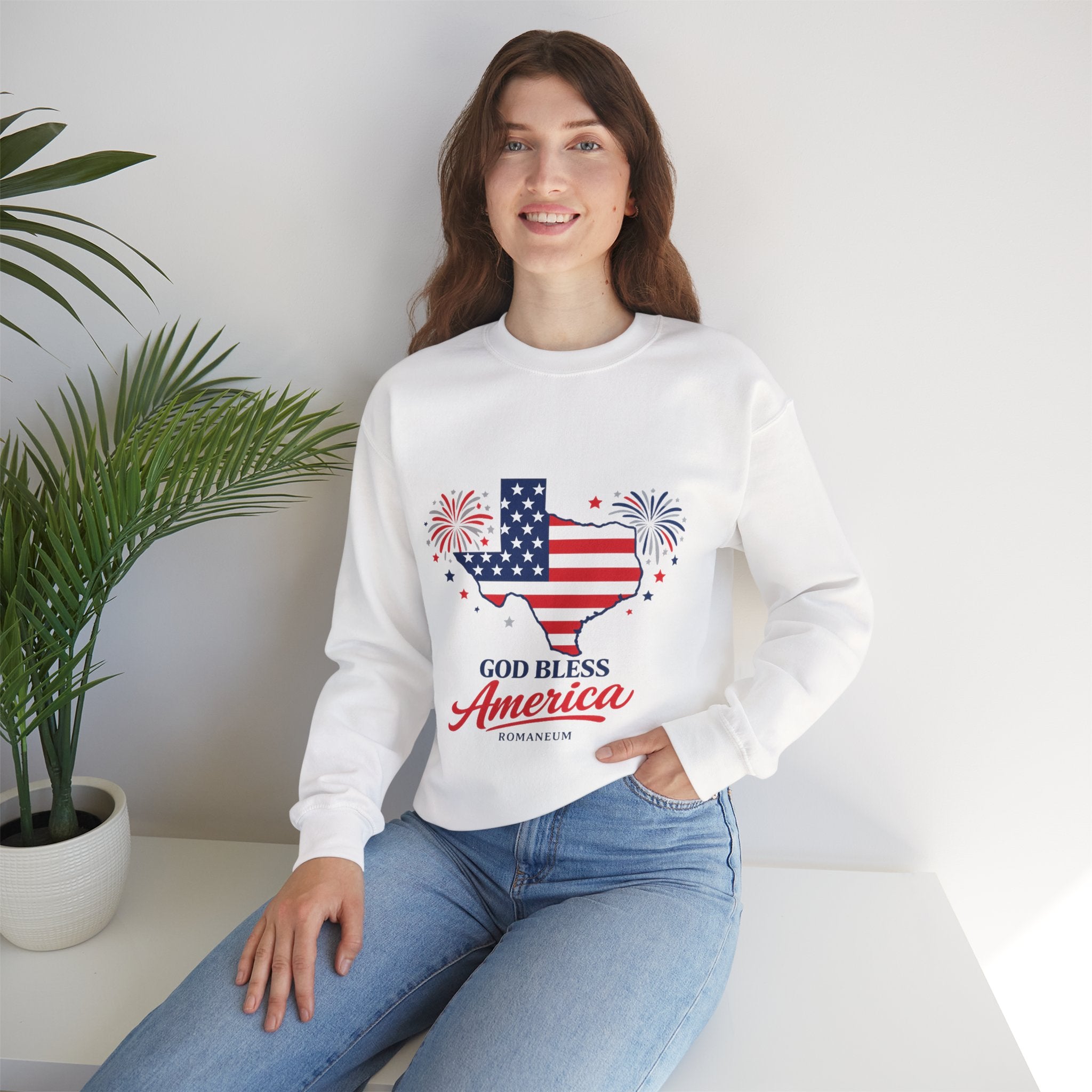 Romaneum God Bless America Flag Heart sweatshirt | Patriotic 4th of July crewneck