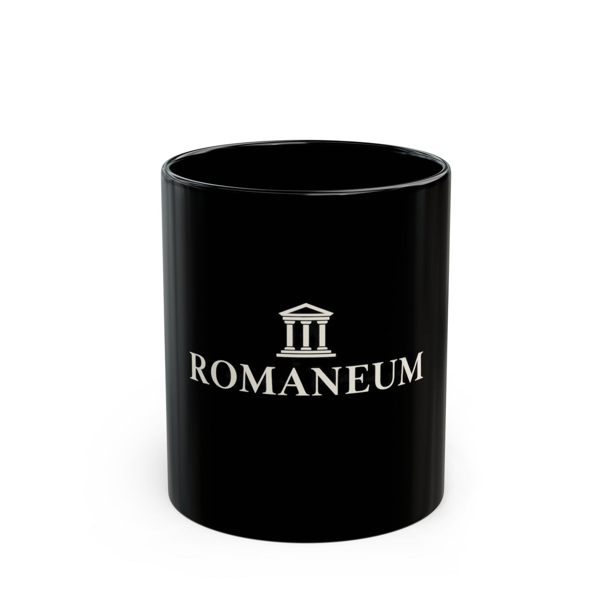 Black Ceramic Mug – Romaneum Logo Coffee Cup (11oz & 15oz)