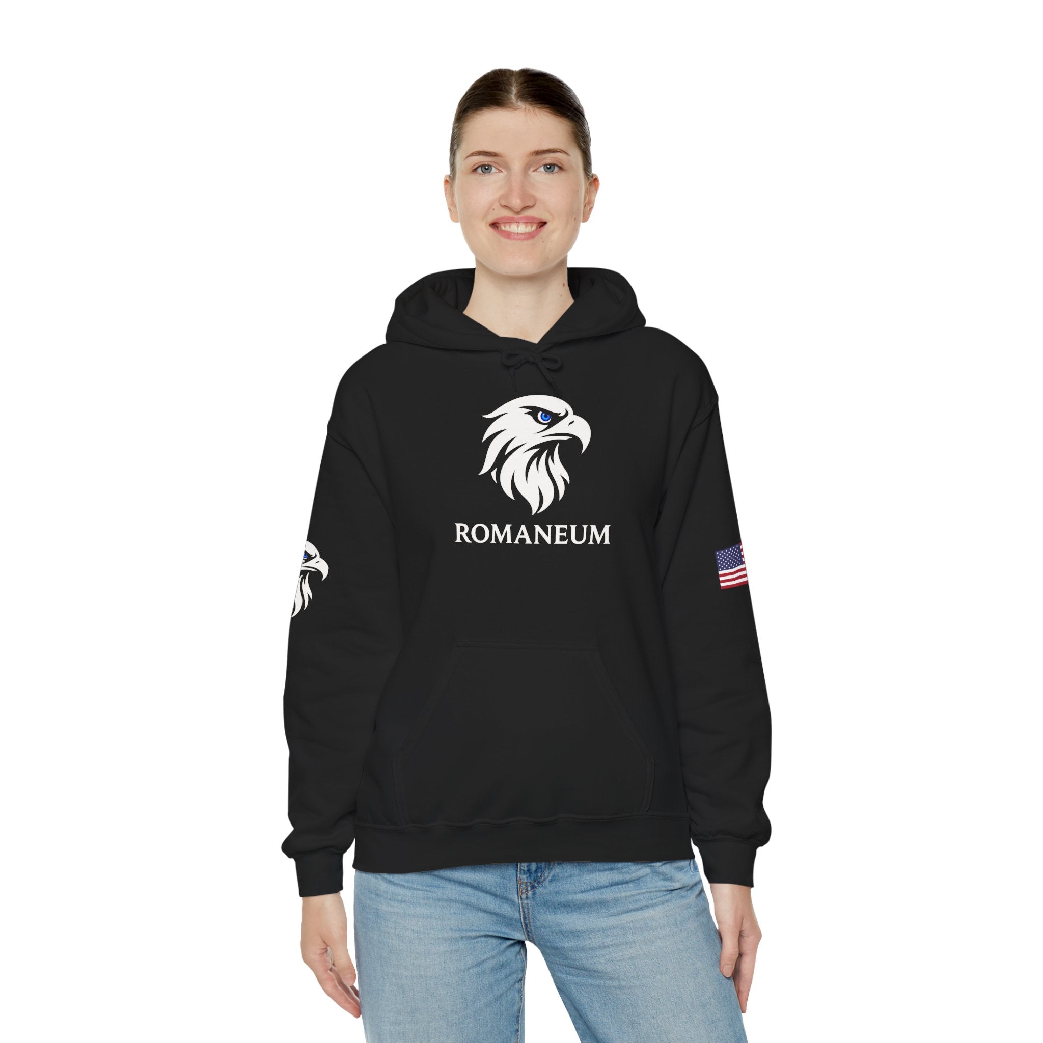 Romaneum Eagle Logo Hoodie | Romaneum School Crest, Patriotic Sleeve Design