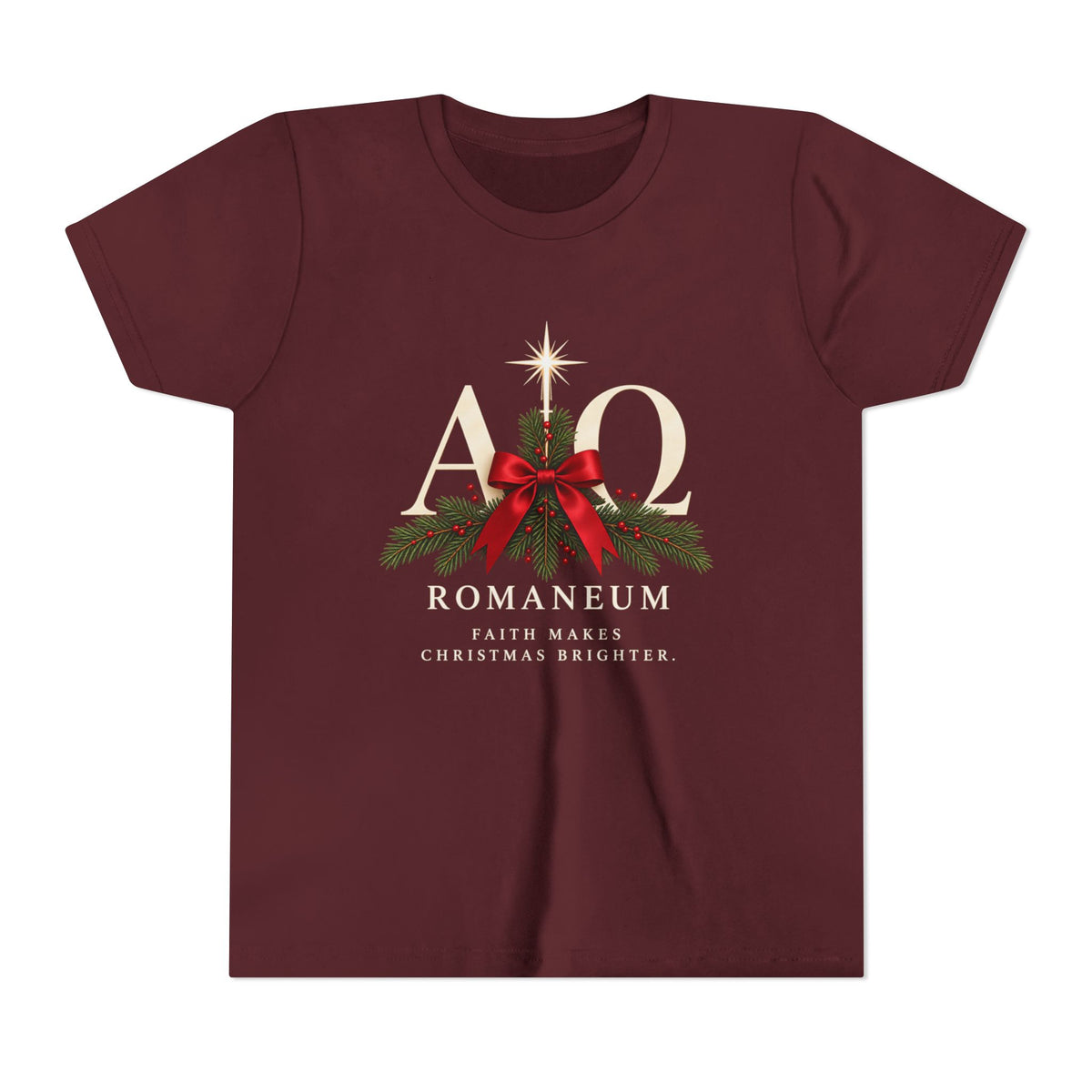 Youth Tee — Romaneum Alpha Omega Christmas Design