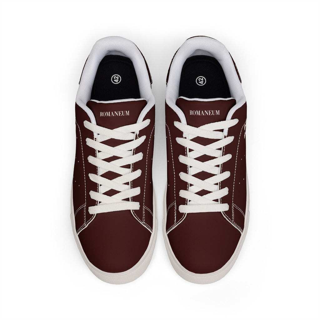 Men's Leather Low-Top Sneakers — Burgundy Casual Streetwear