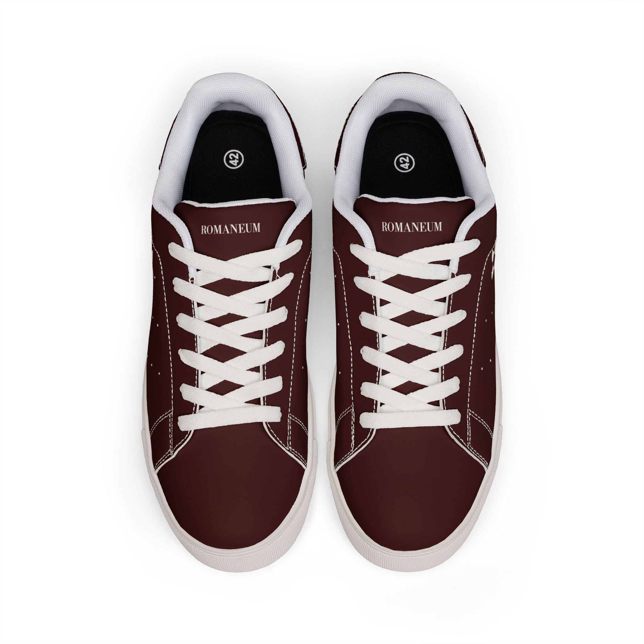 Men's Leather Low-Top Sneakers — Burgundy Casual Streetwear