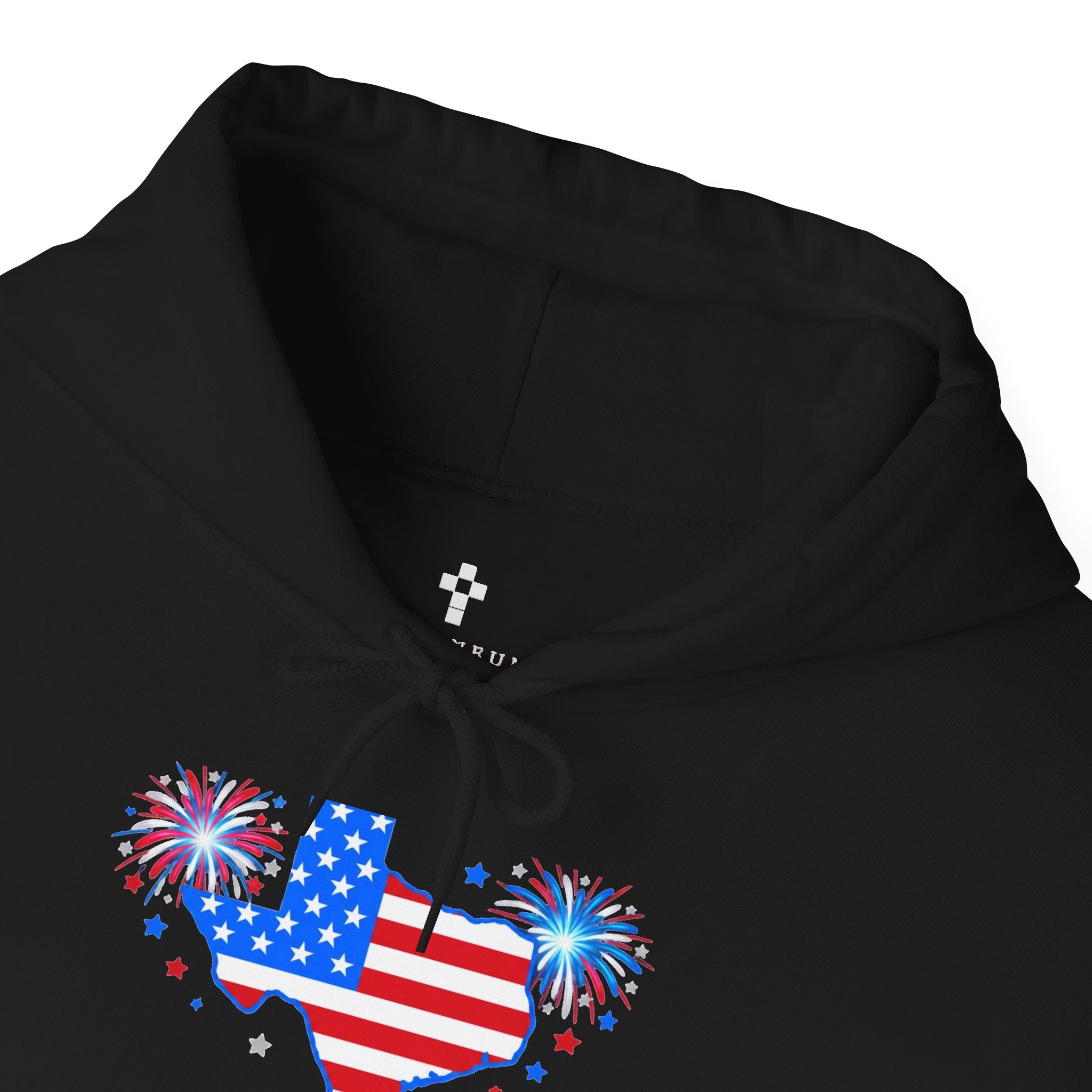 Romaneum God Bless America flag map Hoodie | American flag fireworks sleeve