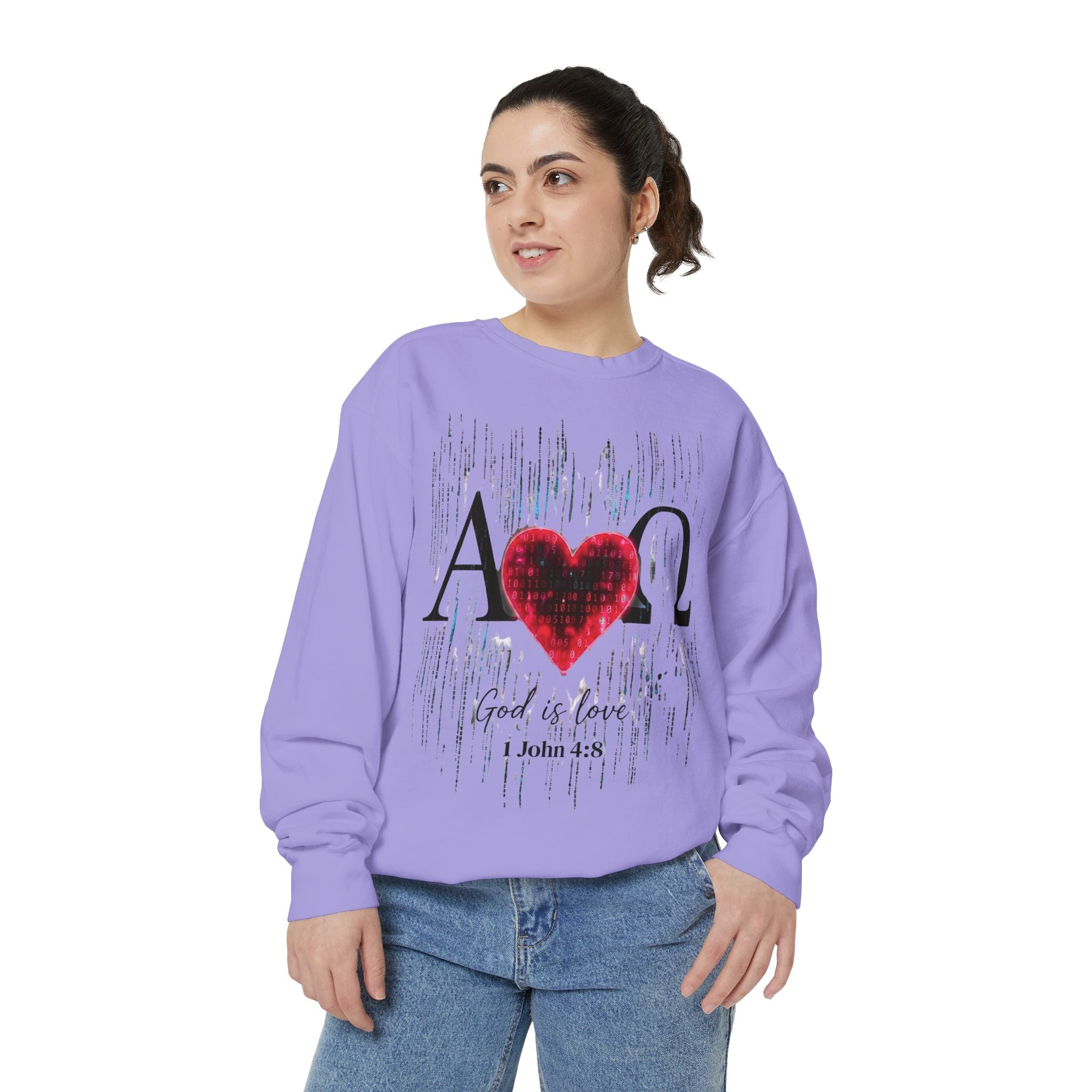 Alpha Omega Heart design sweatshirt | God is Love 1 John 4:8 RomanEum