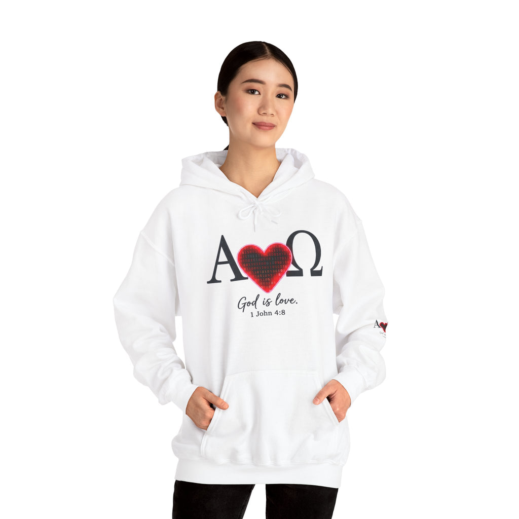 Romaneum Alpha Omega Heart Hoodie | God is Love 1 John 4:8 Christian Hoodie