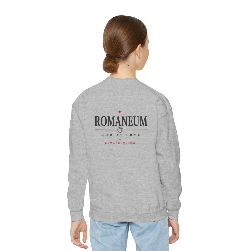 Romaneum Amor Crewneck Sweatshirt — “AMOR/ROMA” God Is Love Youth Pullover