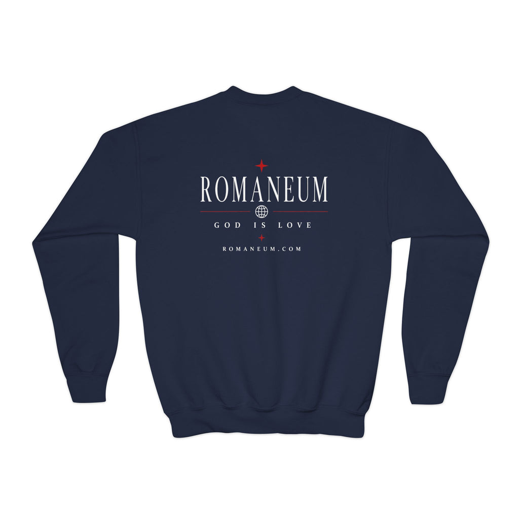 Romaneum Amor Crewneck Sweatshirt — “AMOR/ROMA” God Is Love Youth Pullover