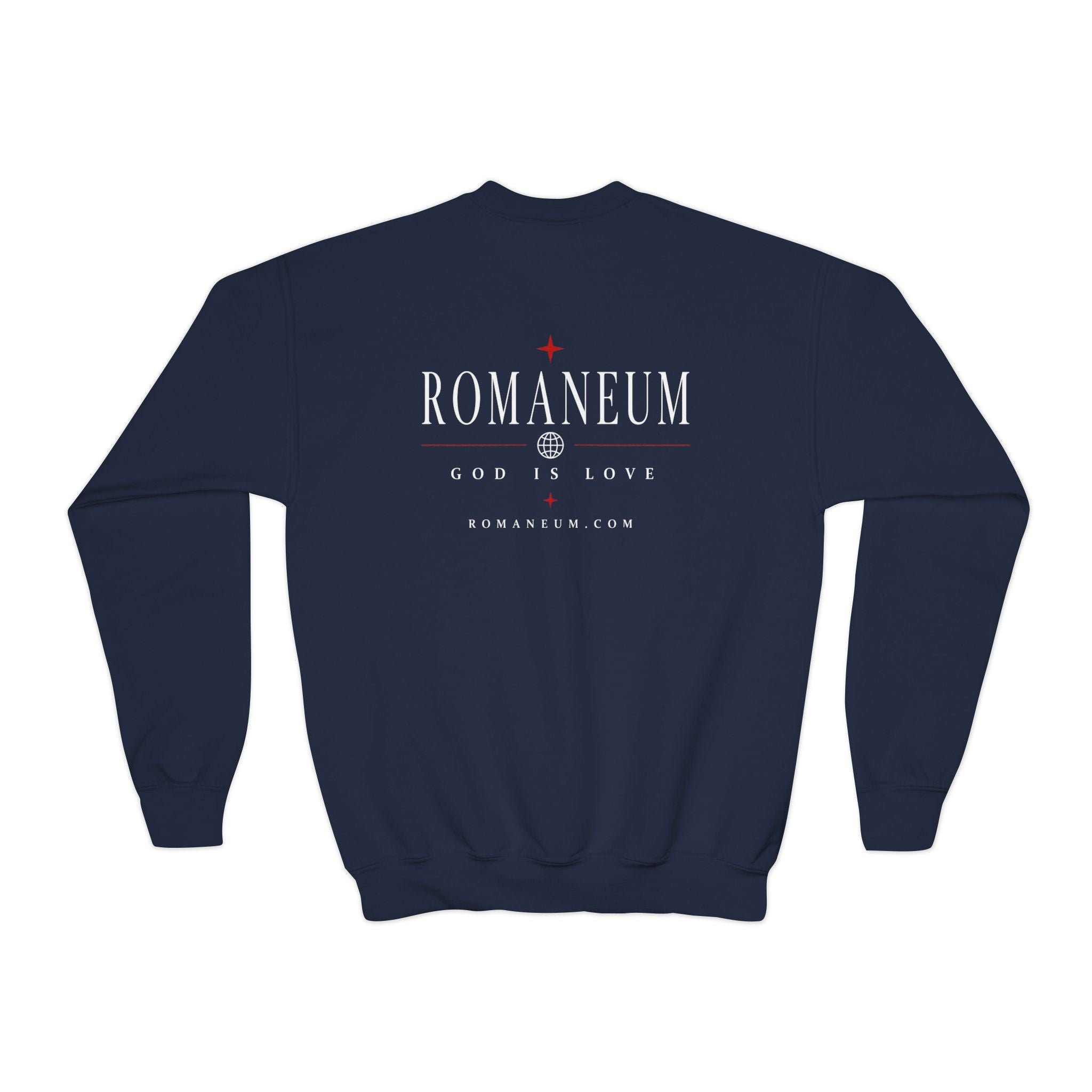Romaneum Amor Crewneck Sweatshirt — “AMOR/ROMA” God Is Love Youth Pullover
