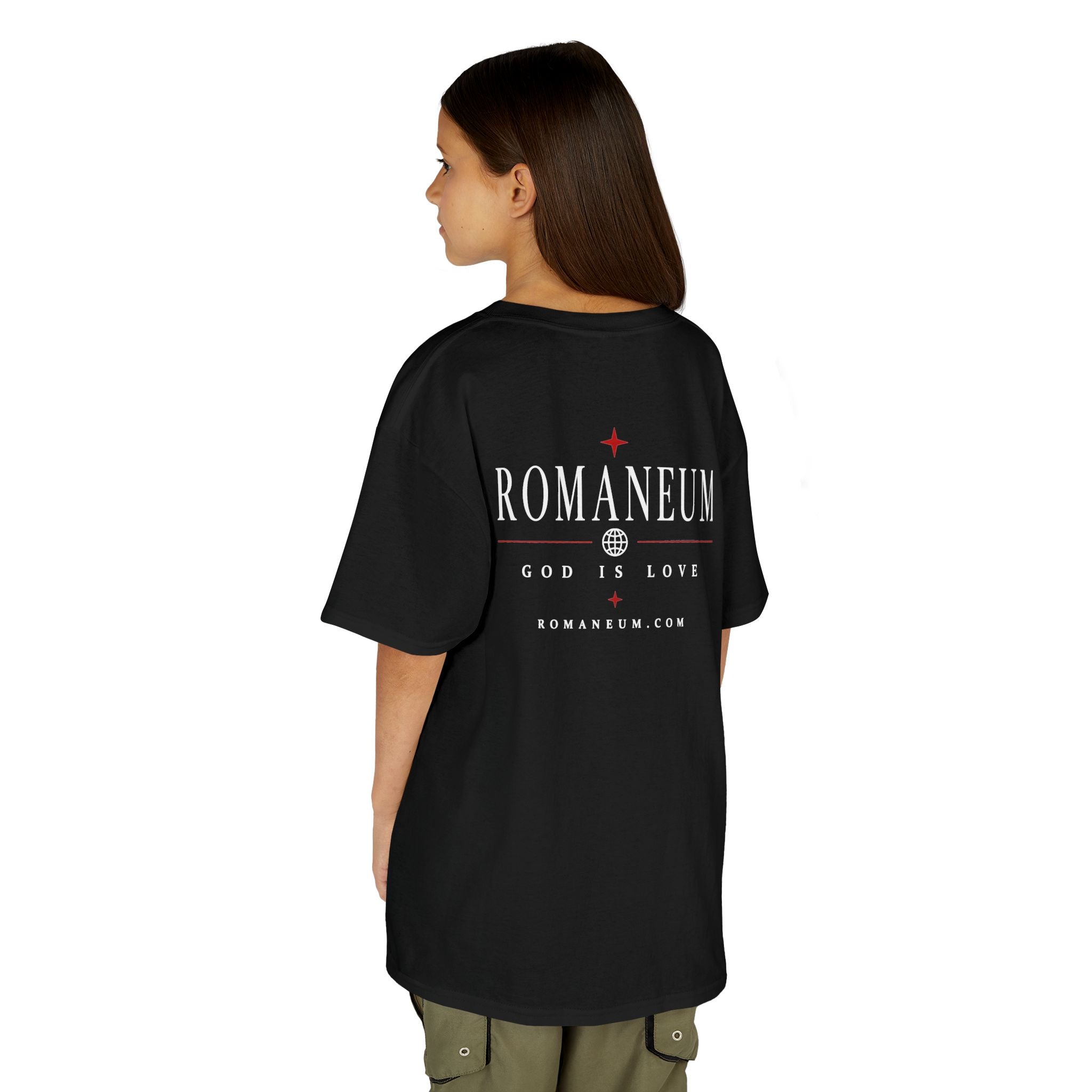 Kids Tee — "Amor Roma / God is Love" Religious Graphic Shirt