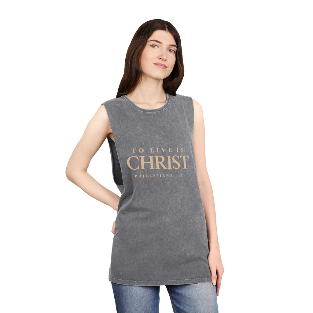 Romaneum Tank Top — "To Live Is Christ" Stonewash Tee