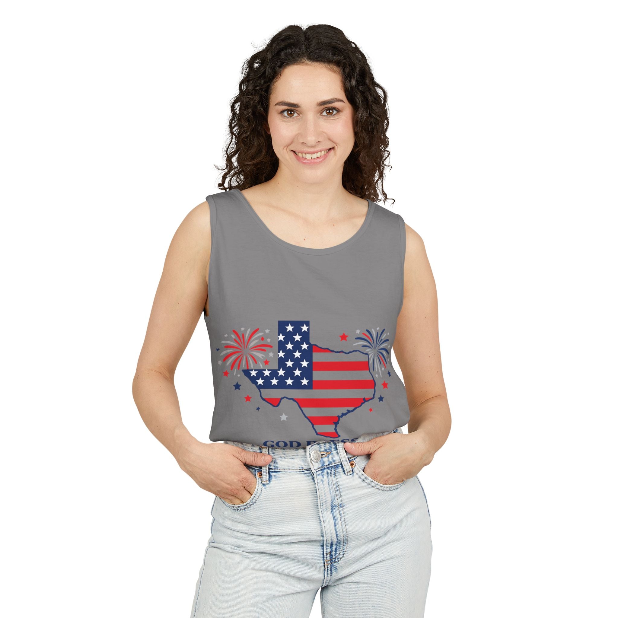 Romaneum Texas Flag Map God Bless America Tank Top | Patriotic 4th of July