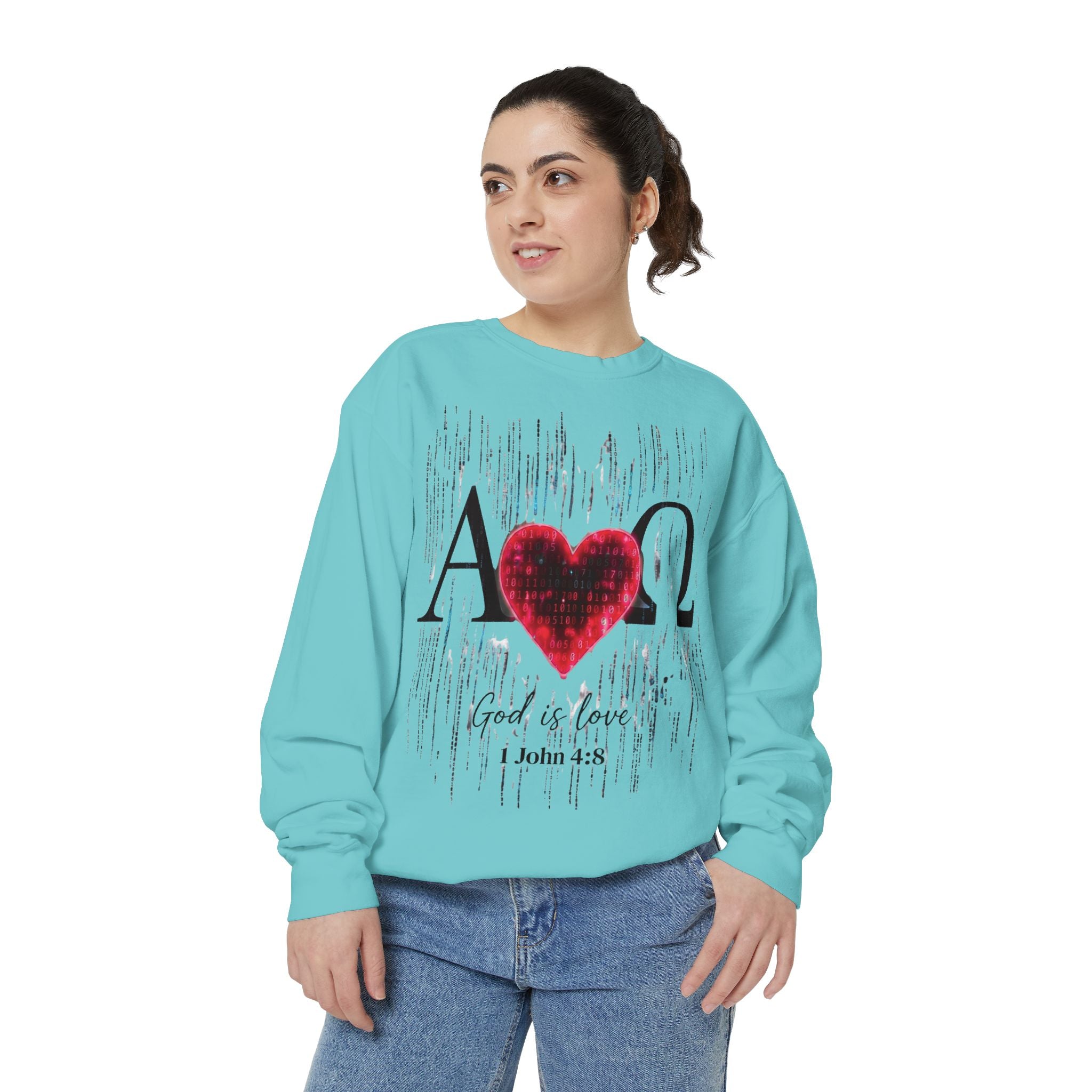 Alpha Omega Heart design sweatshirt | God is Love 1 John 4:8 RomanEum