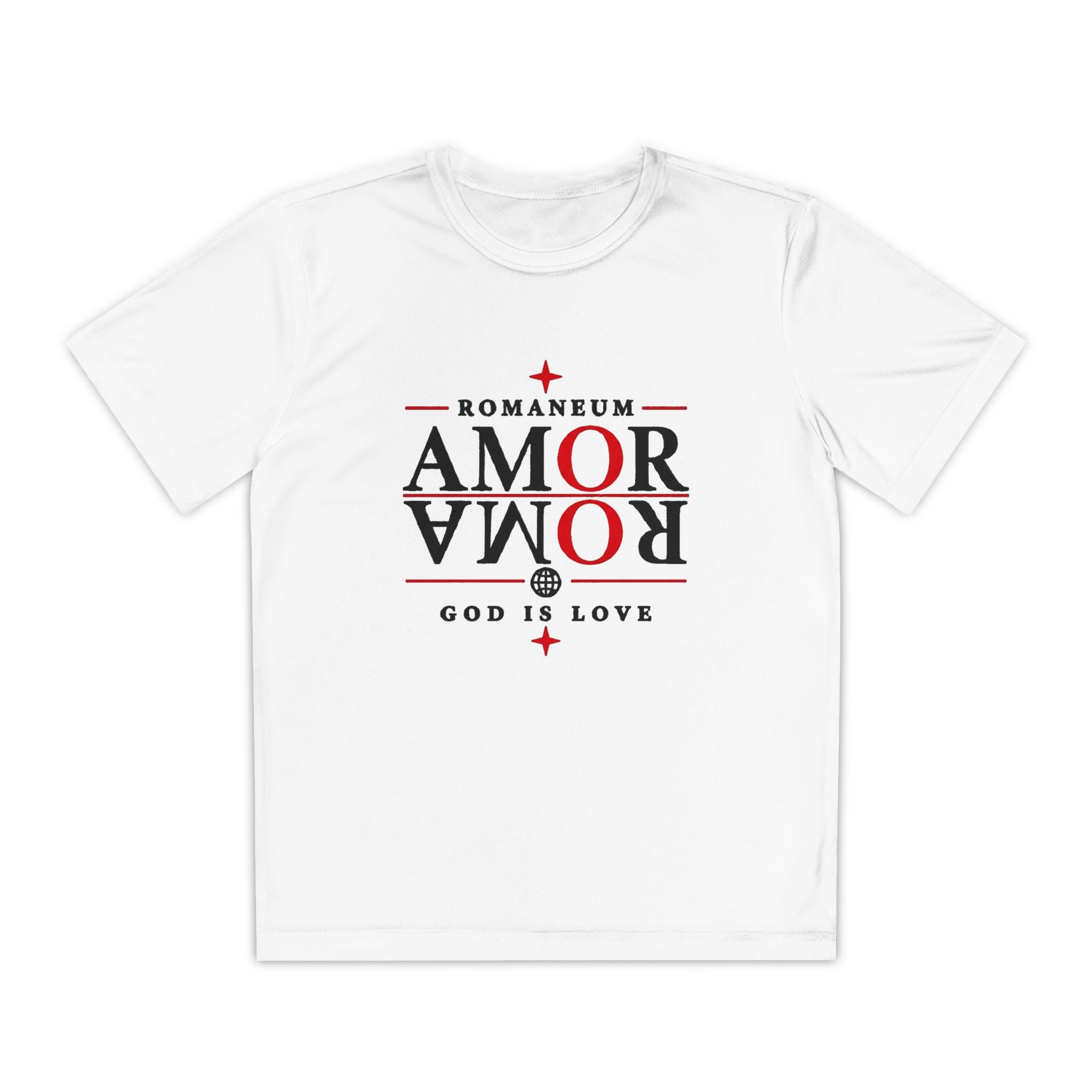 Youth Tee — ROMANEUM “AMOR/ROMA” Graphic Christian Shirt (God is Love)