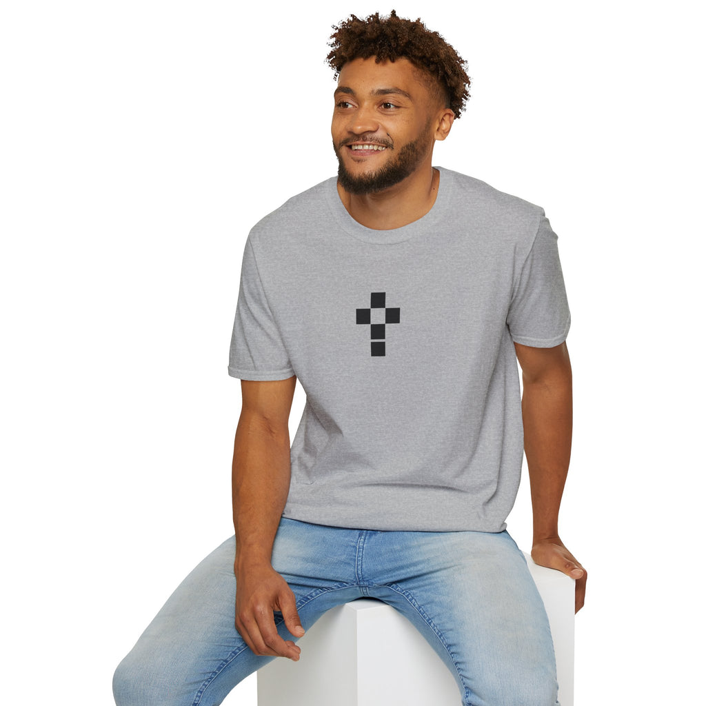 Romaneum Minimal Pixel Cross T-Shirt | Small Black Geometric Cross