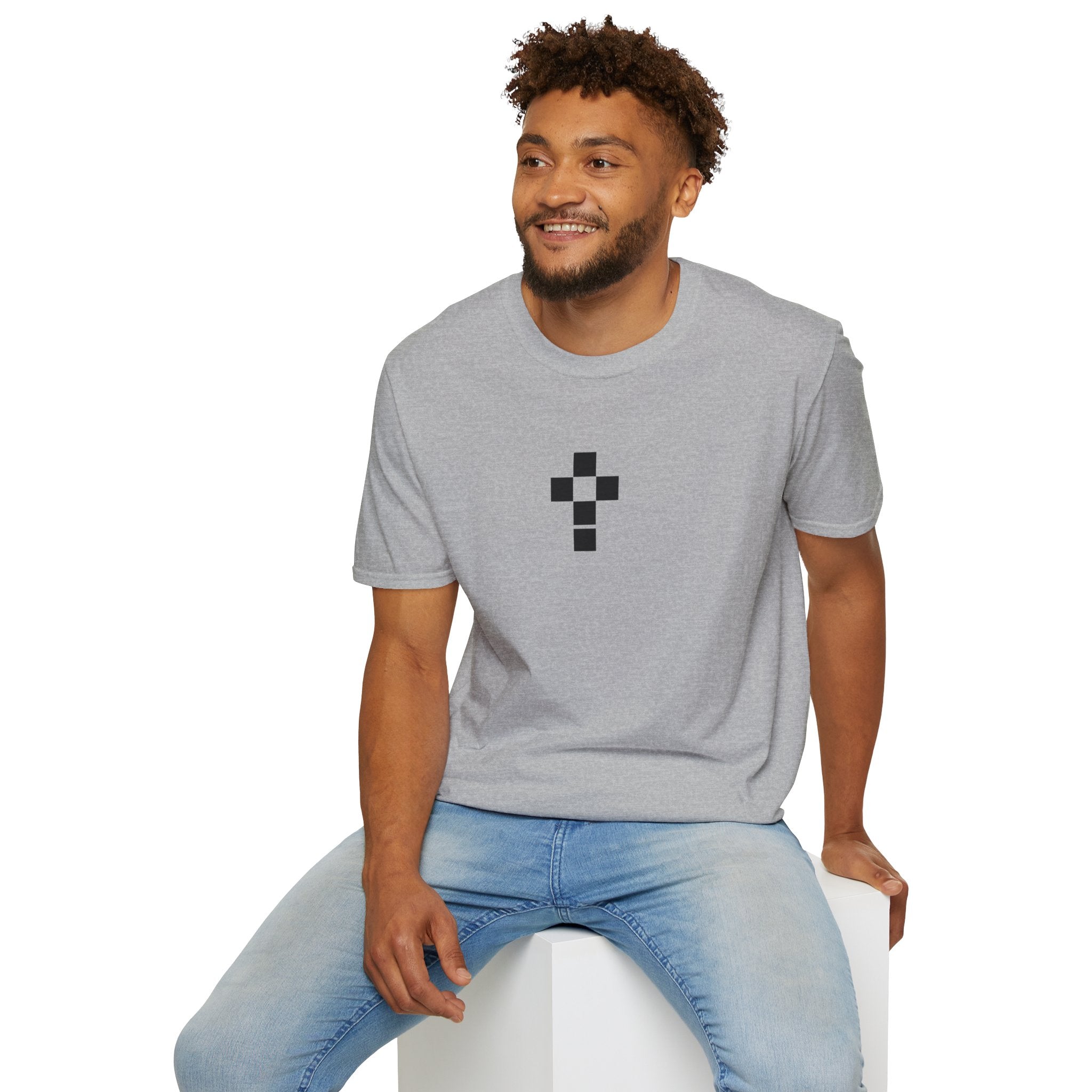 Romaneum Minimal Pixel Cross T-Shirt | Small Black Geometric Cross