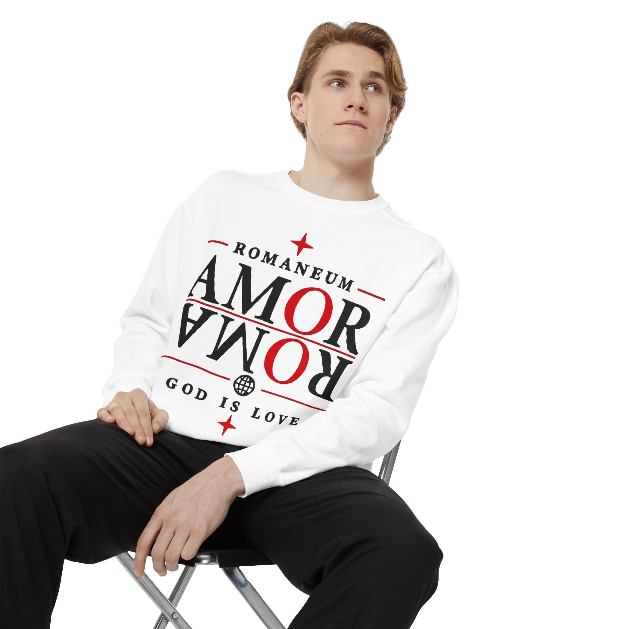 Romaneum Amor Crewneck Sweatshirt — "Amor Roma" Christian Graphic Sweatshirt