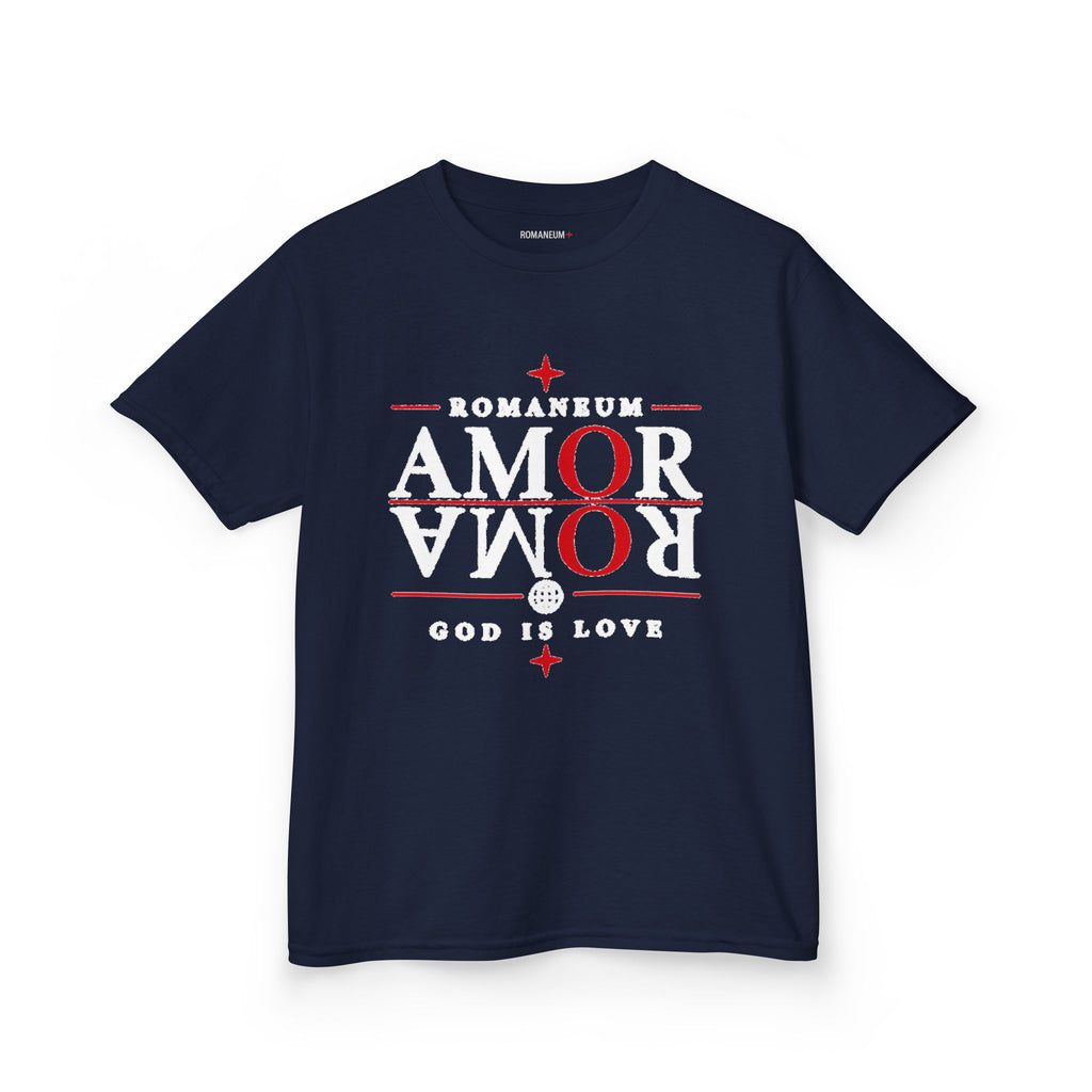 Kids Tee — "Amor Roma / God is Love" Religious Graphic Shirt