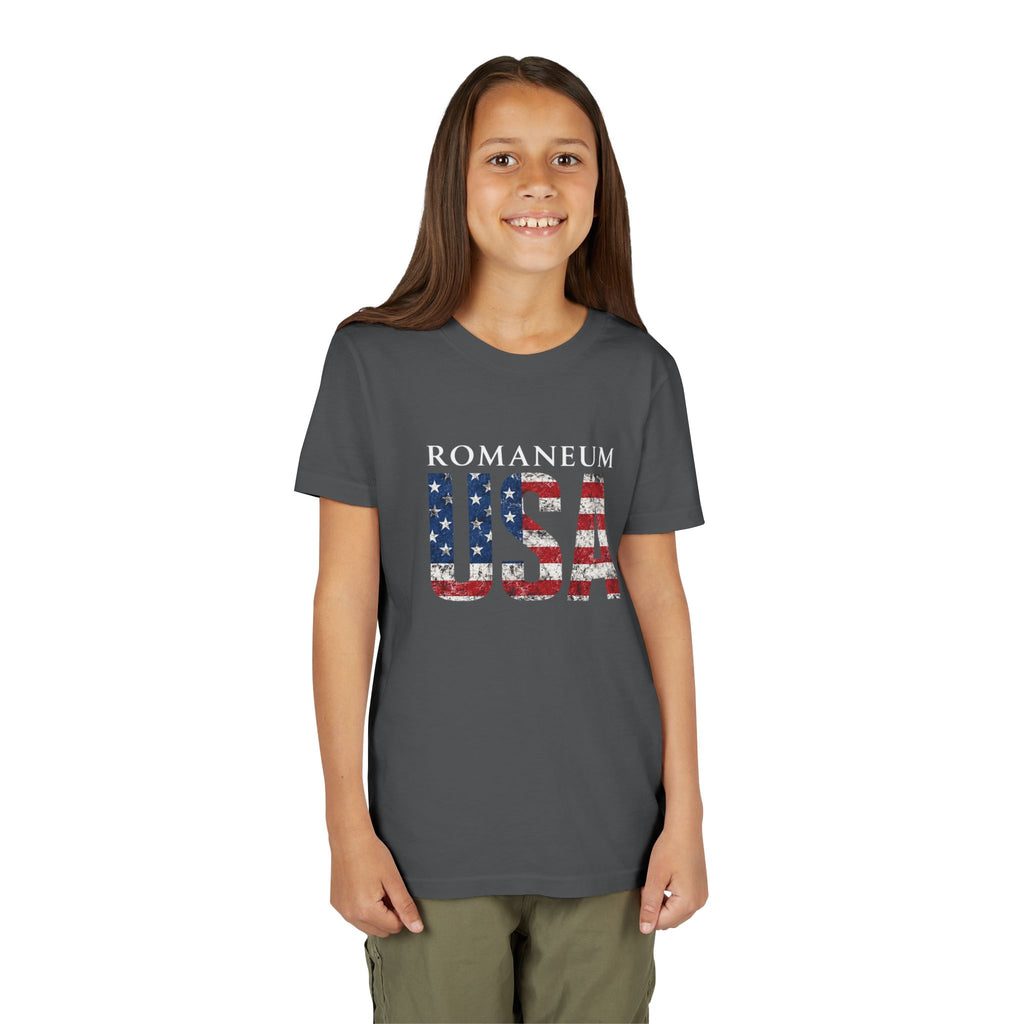 Youth USA Flag Tee — "Romaneum" Patriotic Kids T‑Shirt