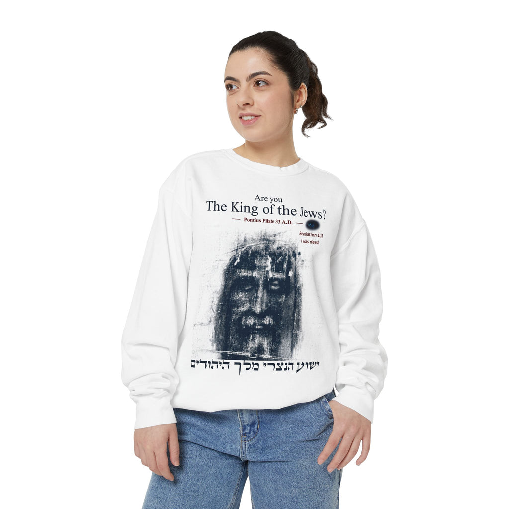 Sweatshirt | Distressed Face Print, Hebrew Text