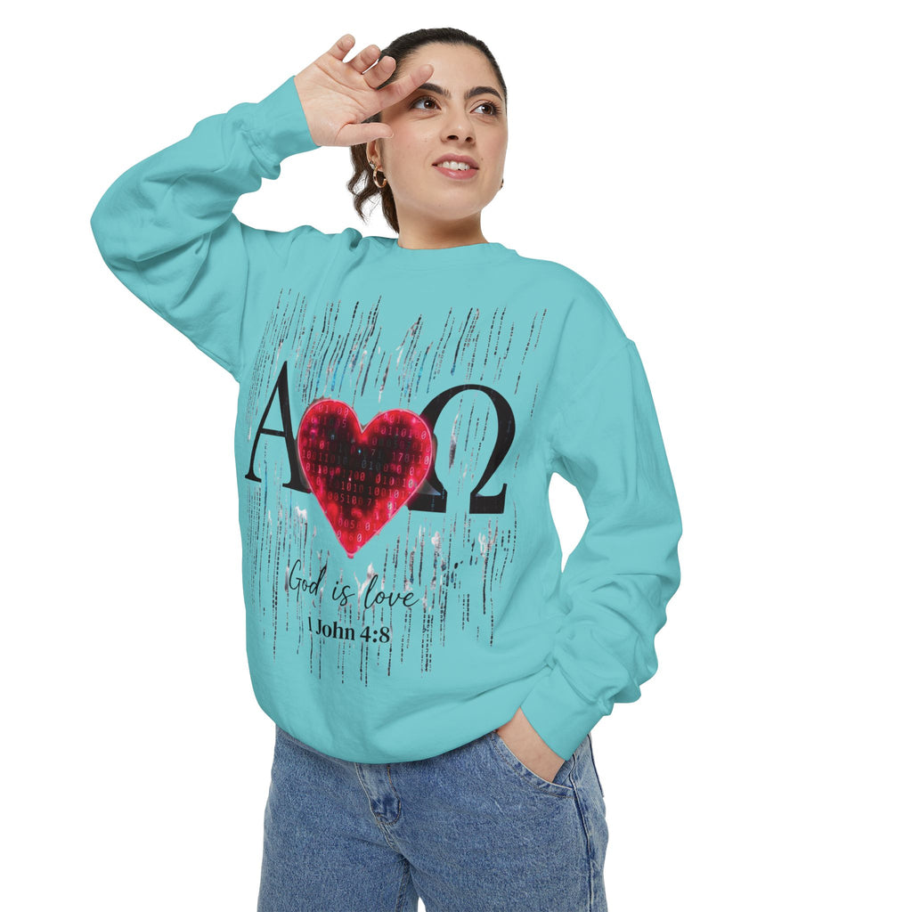 Alpha Omega Heart design sweatshirt | God is Love 1 John 4:8 RomanEum