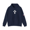 Romaneum Pixel Cross Hoodie | Small Black Cross, American Flag Sleeve