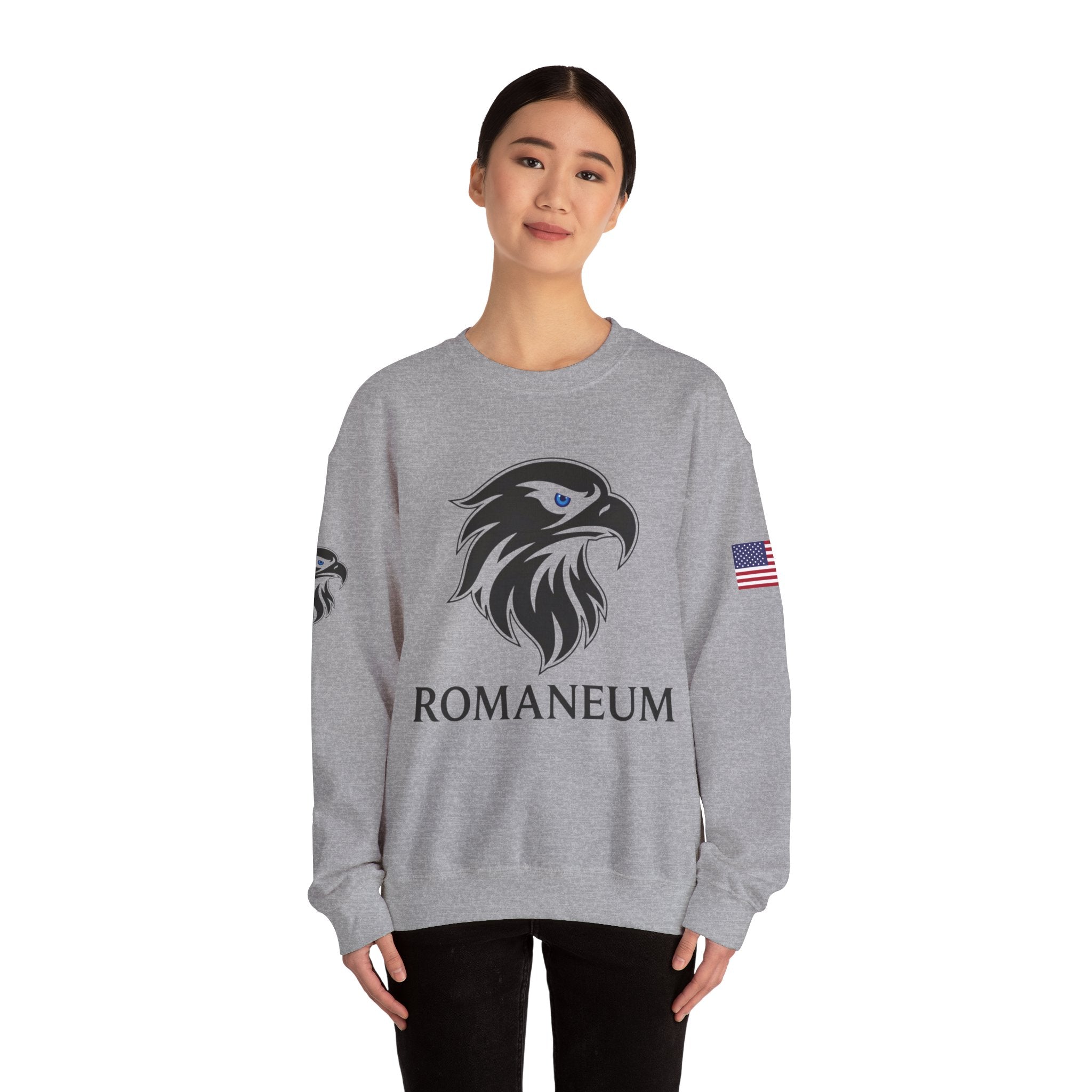 Romaneum eagle crest Crewneck sweatshirt | Romaneum logo, American flag sleeve