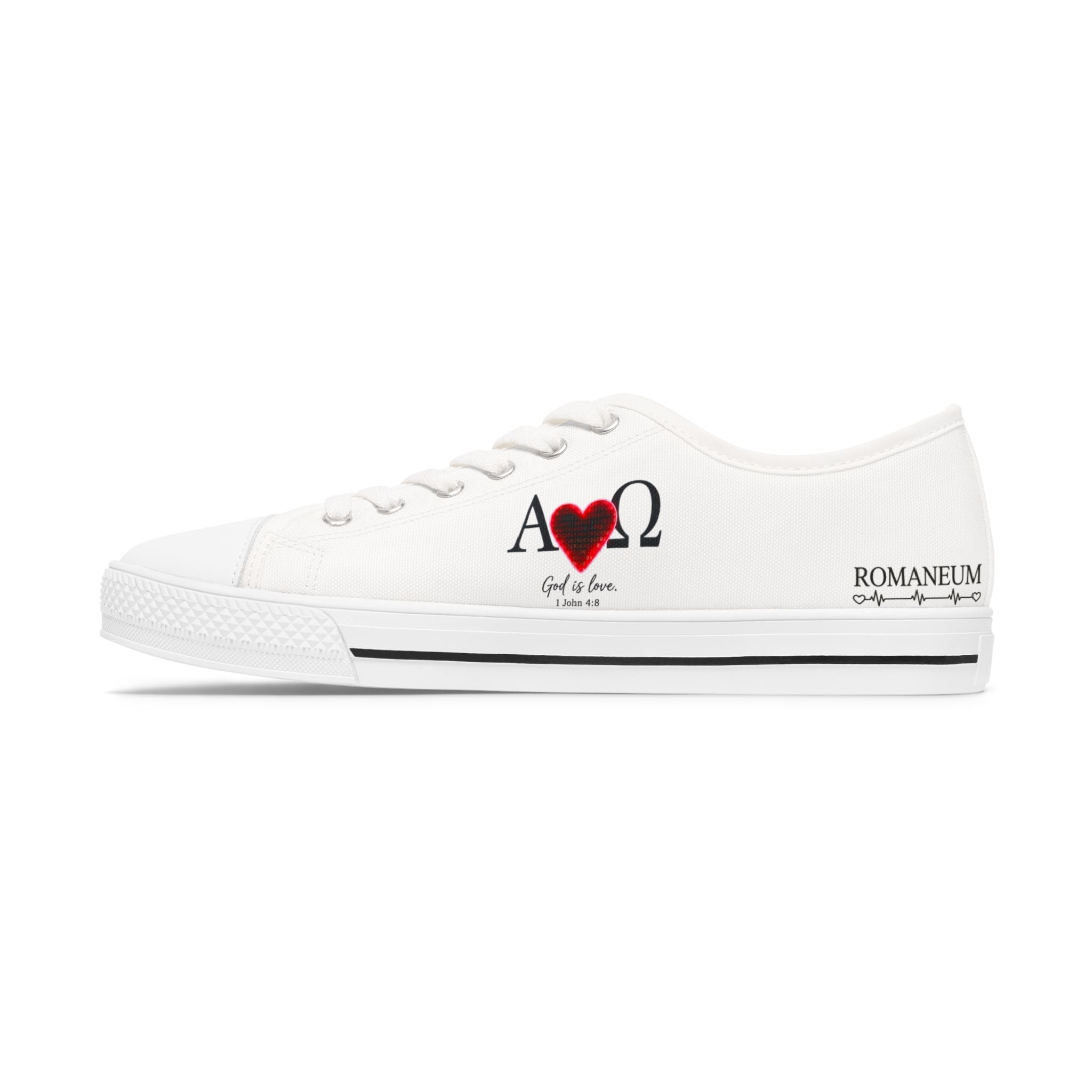 Alpha Omega Heart design Women's Low Top Sneakers | Christian faith love symbol