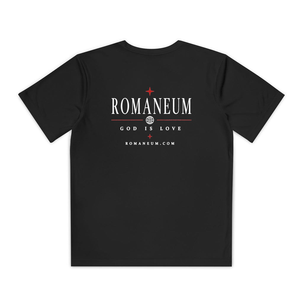 Youth Tee — ROMANEUM “AMOR/ROMA” Graphic Christian Shirt (God is Love)