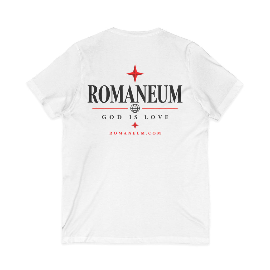 Romaneum "Amor/Roma" V-Neck Tee — God Is Love Christian Graphic Shirt