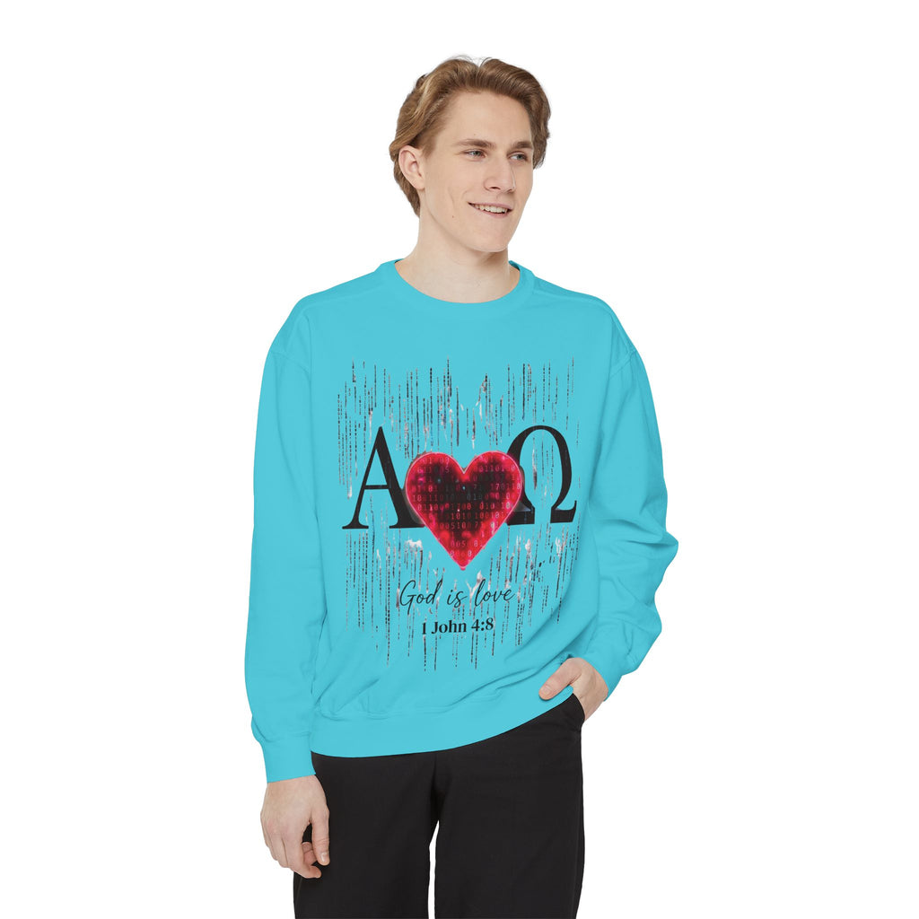 Alpha Omega Heart design sweatshirt | God is Love 1 John 4:8 RomanEum