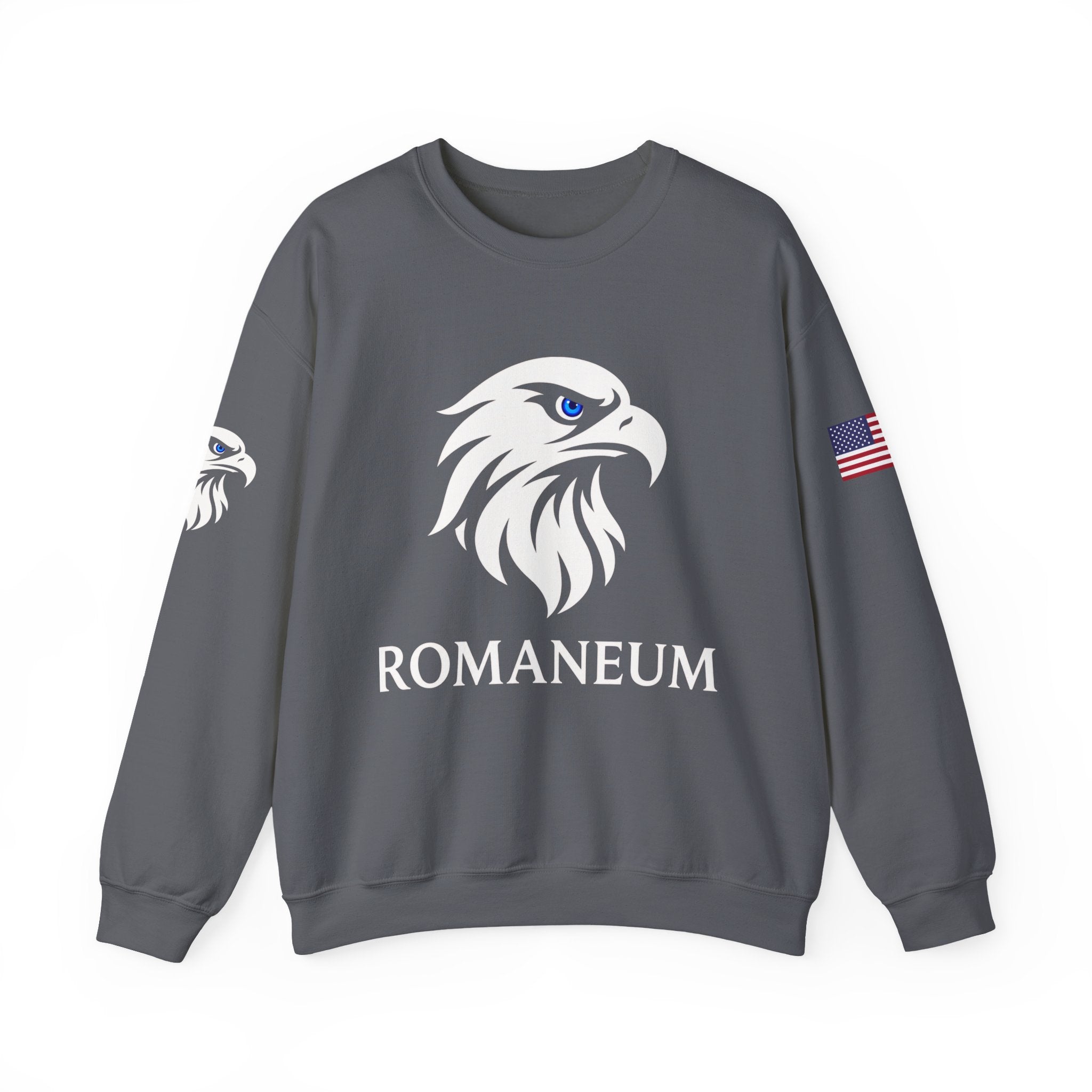 Romaneum eagle crest Crewneck sweatshirt | Romaneum logo, American flag sleeve