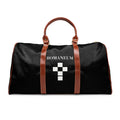 Waterproof Travel Bag – Black Duffle with 'ROMANEUM' & Geometric Cross Design