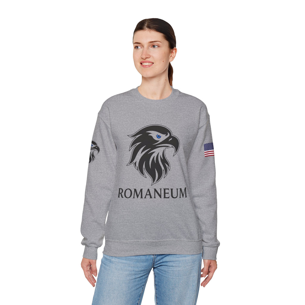 Romaneum eagle crest Crewneck sweatshirt | Romaneum logo, American flag sleeve