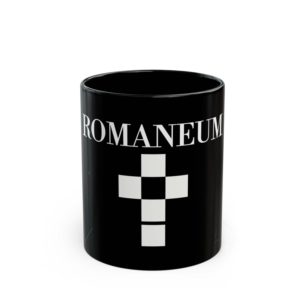 Romaneum Black Mug — Gothic Cross Coffee Cup (11oz & 15oz)
