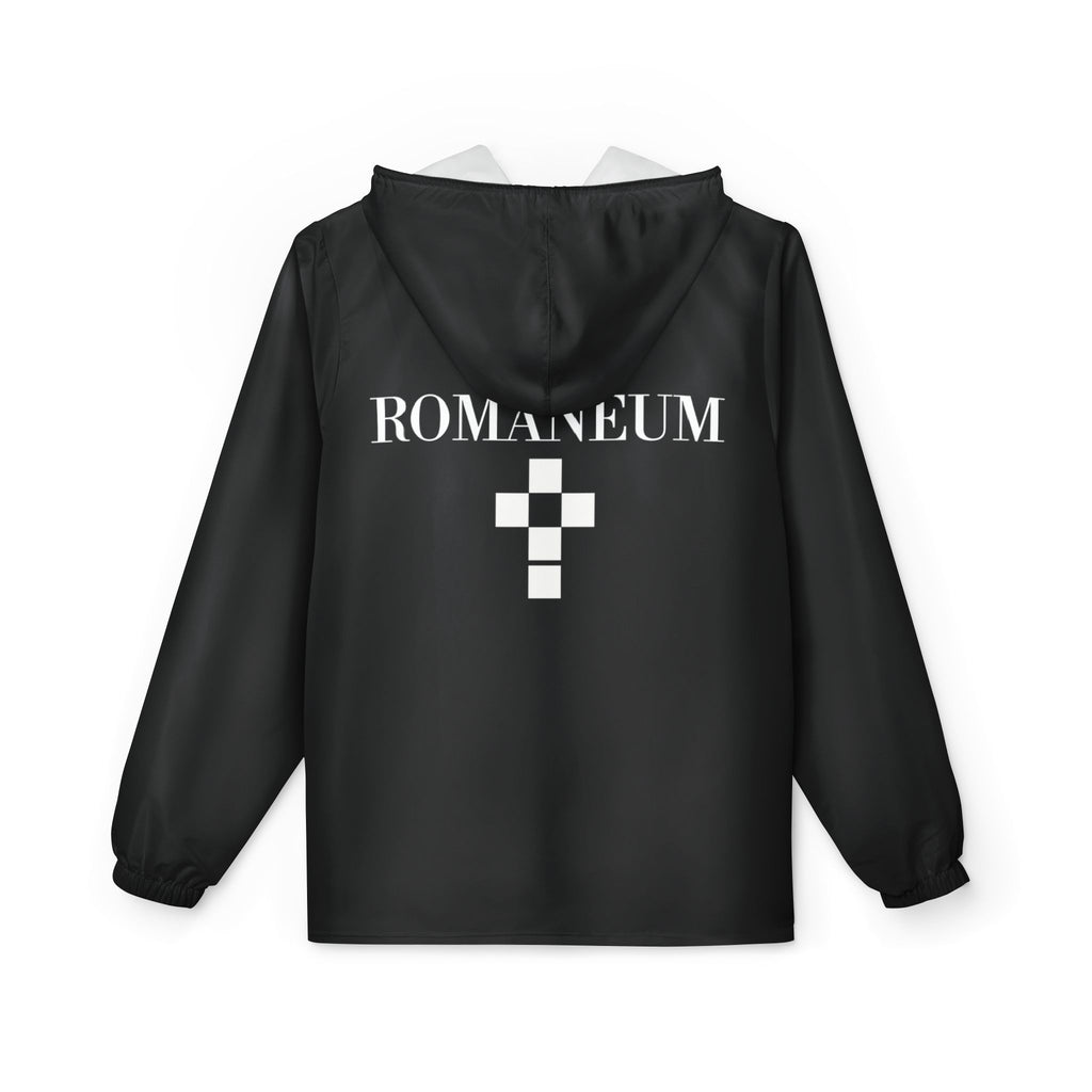 Romanæum Black Windbreaker Jacket — Minimal Logo Hooded Shell