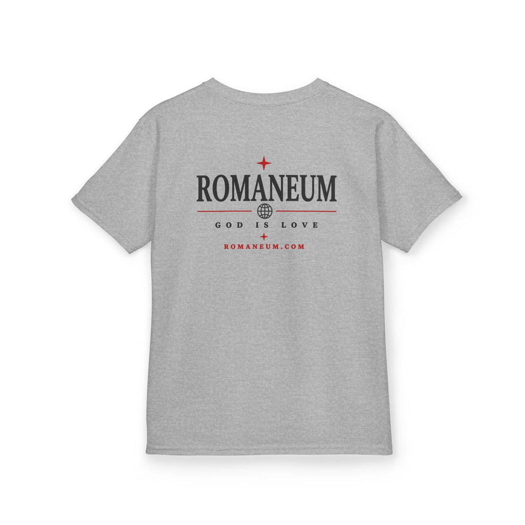Kids Tee — "Amor Roma / God is Love" Religious Graphic Shirt