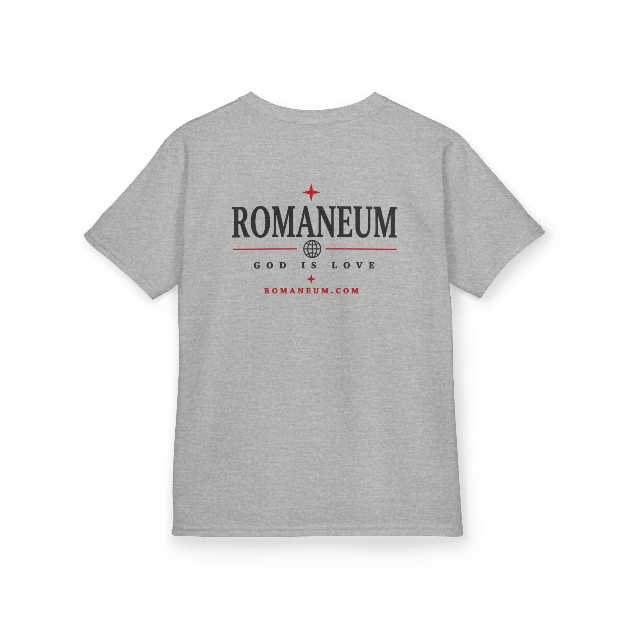 Kids Tee — "Amor Roma / God is Love" Religious Graphic Shirt