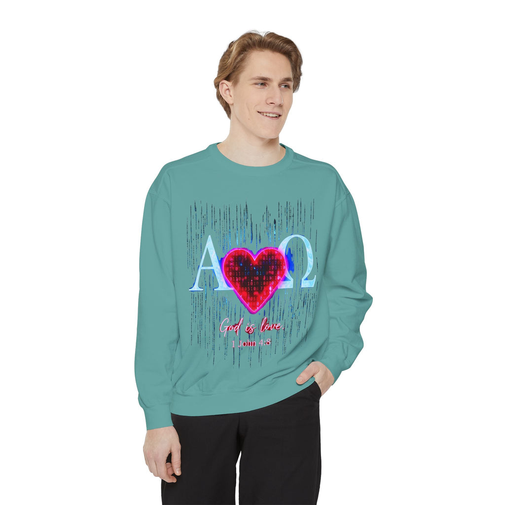 Alpha Omega Heart design sweatshirt | God is Love 1 John 4:8 RomanEum