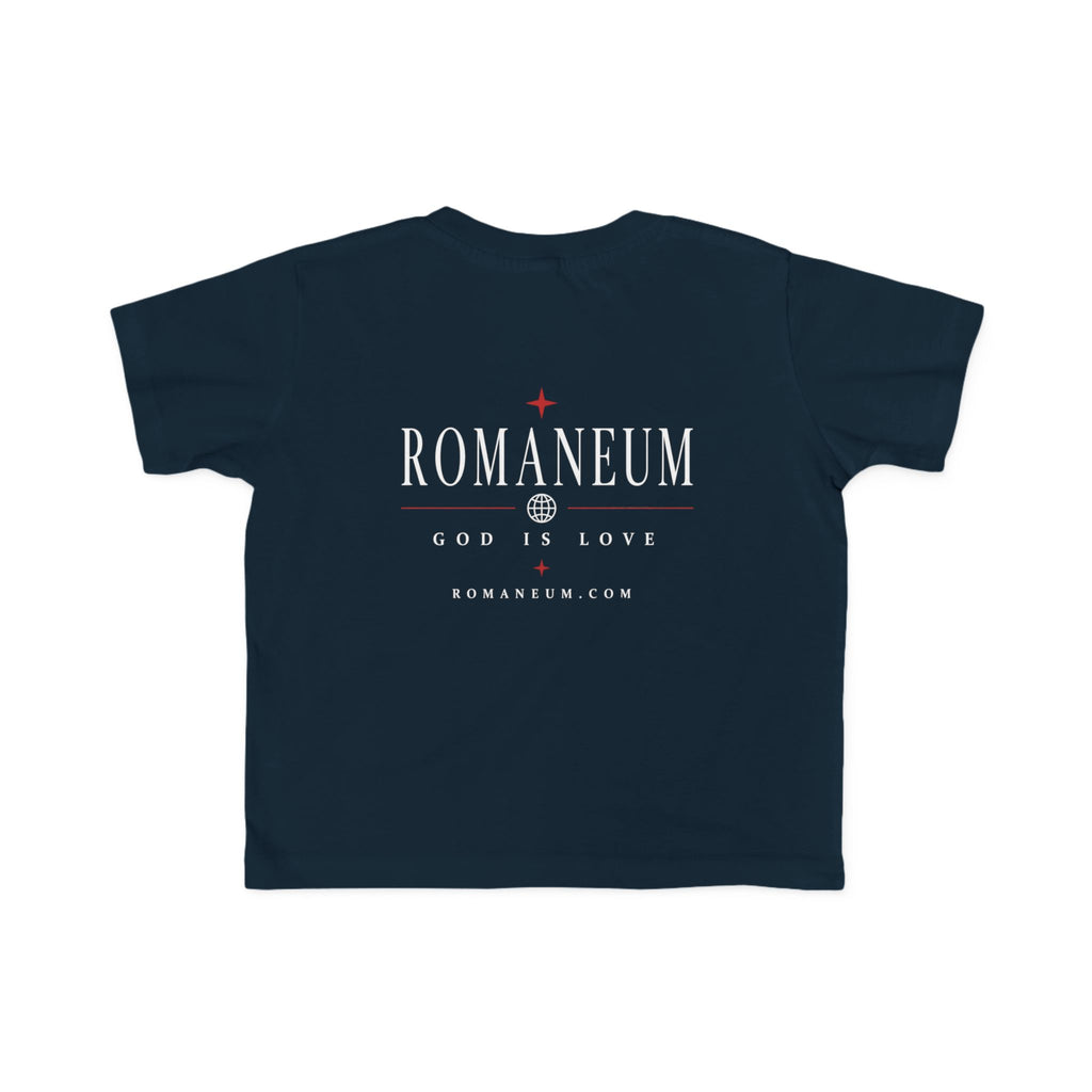 Toddler Tee — "AMOR / ROMA" Roman Catholic Kids Shirt (Romaneum: God Is Love)