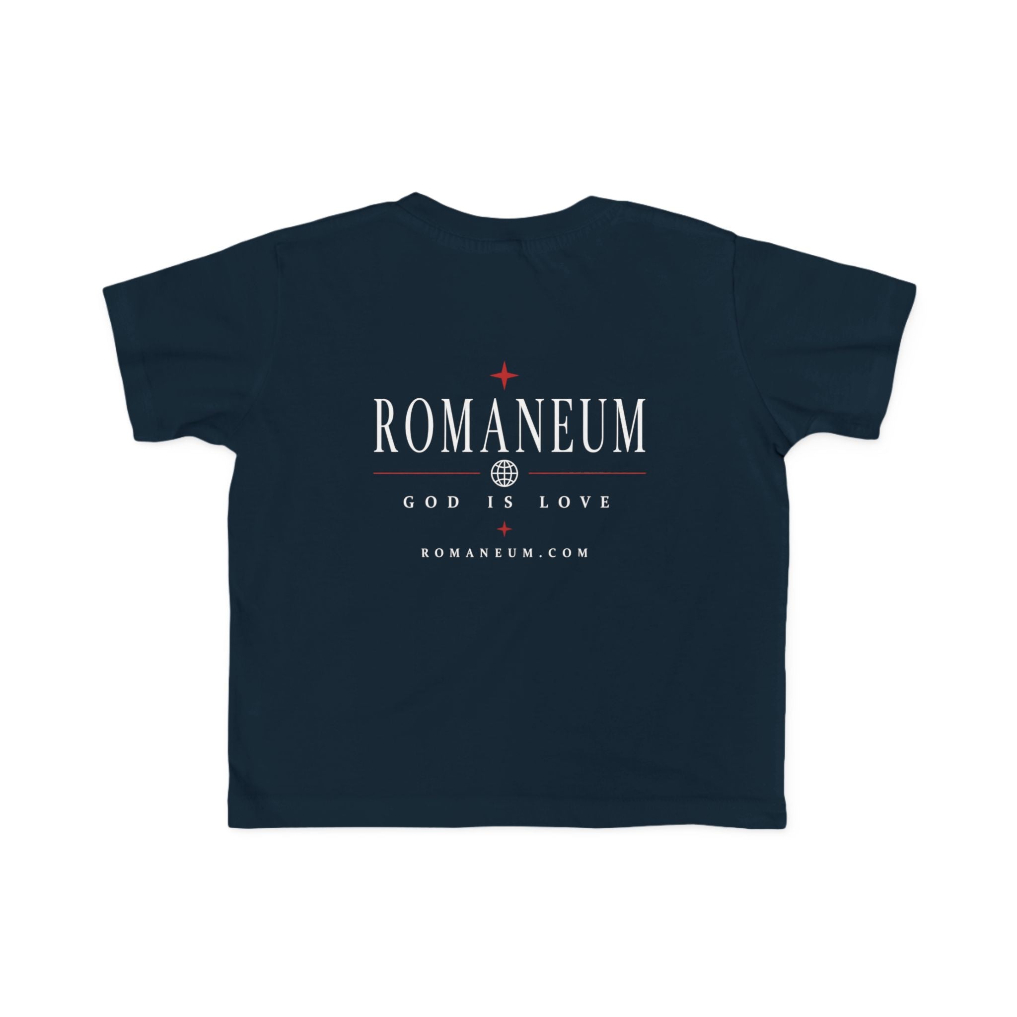 Toddler Tee — "AMOR / ROMA" Roman Catholic Kids Shirt (Romaneum: God Is Love)