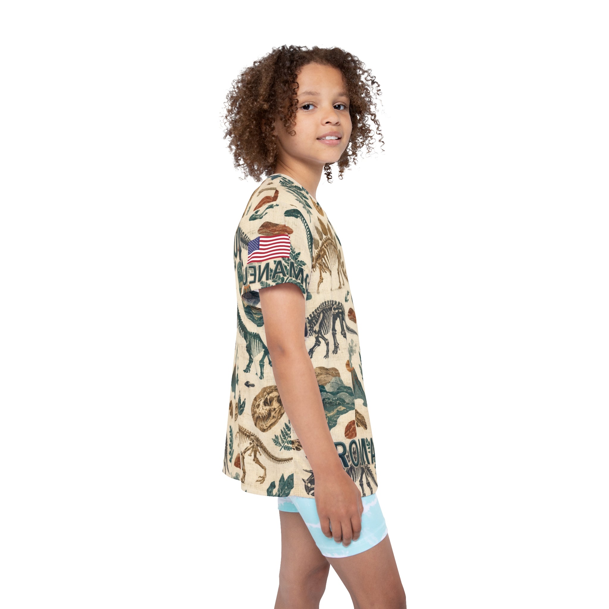 Kids Dinosaur Jersey — 'Romaneum' All-Over Print Sports Tee