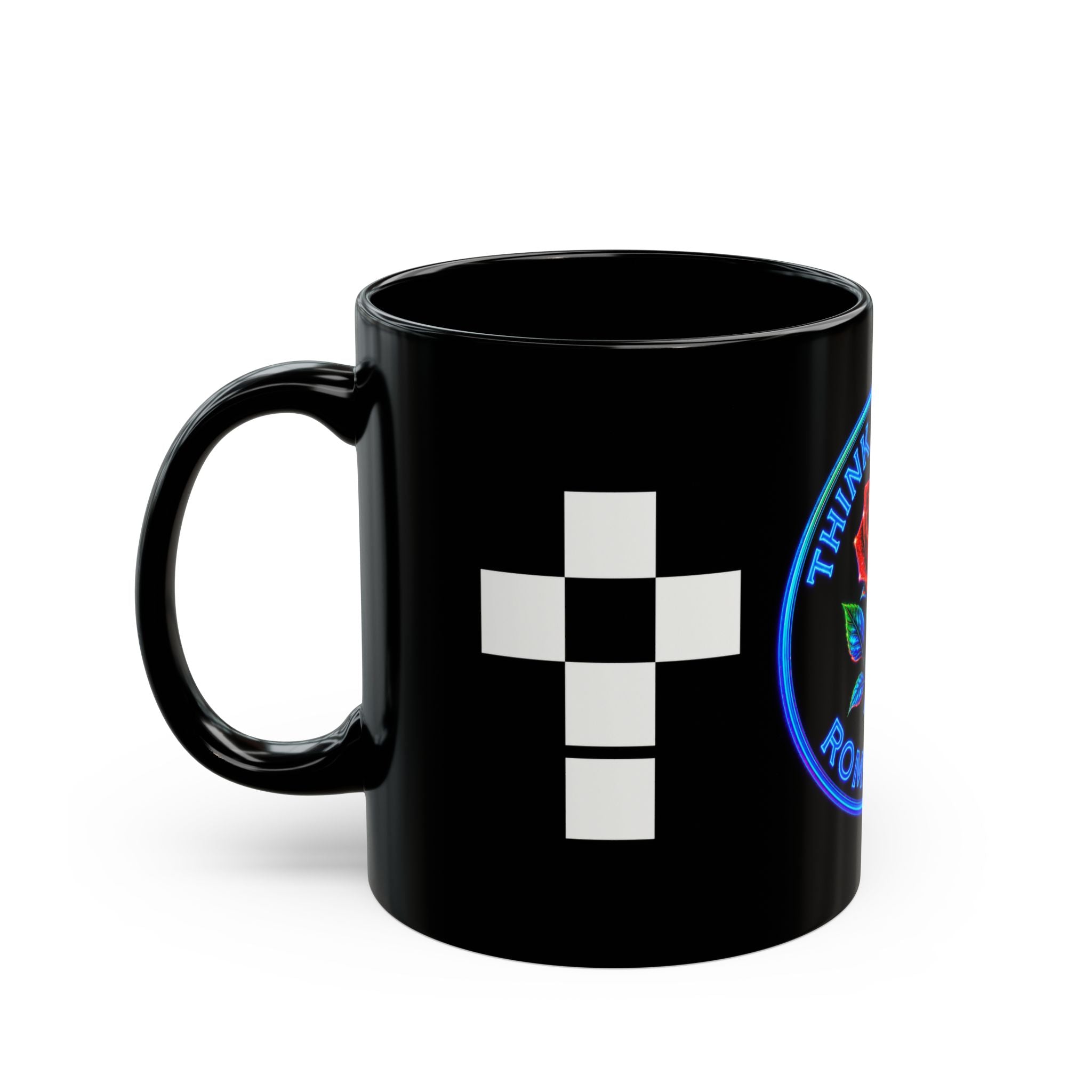 Think Like God Rose Mug — Romaneum Gothic Cross Black Coffee Cup
