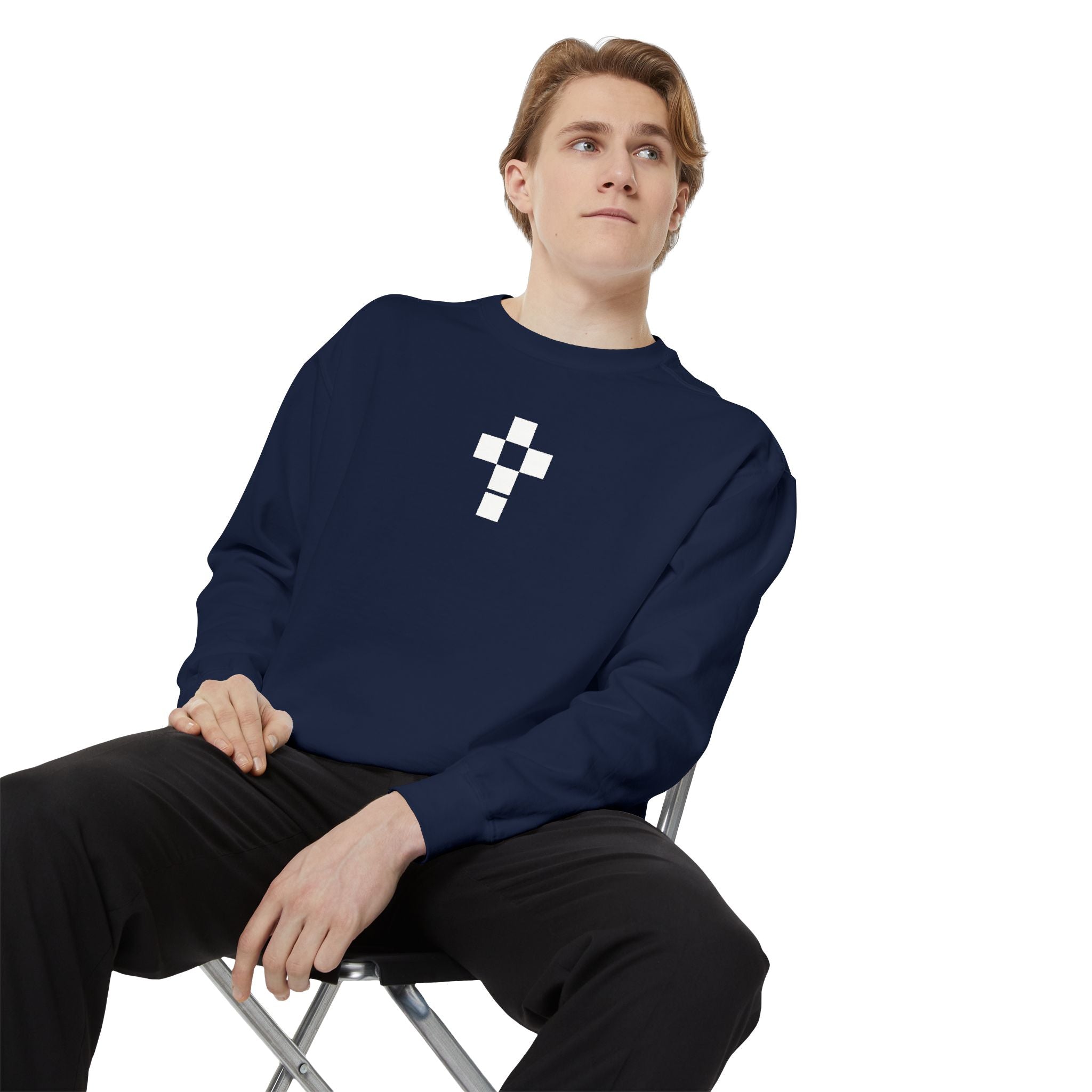 Romaneum Checkerboard Cross Sweatshirt | Minimal Religious Crewneck