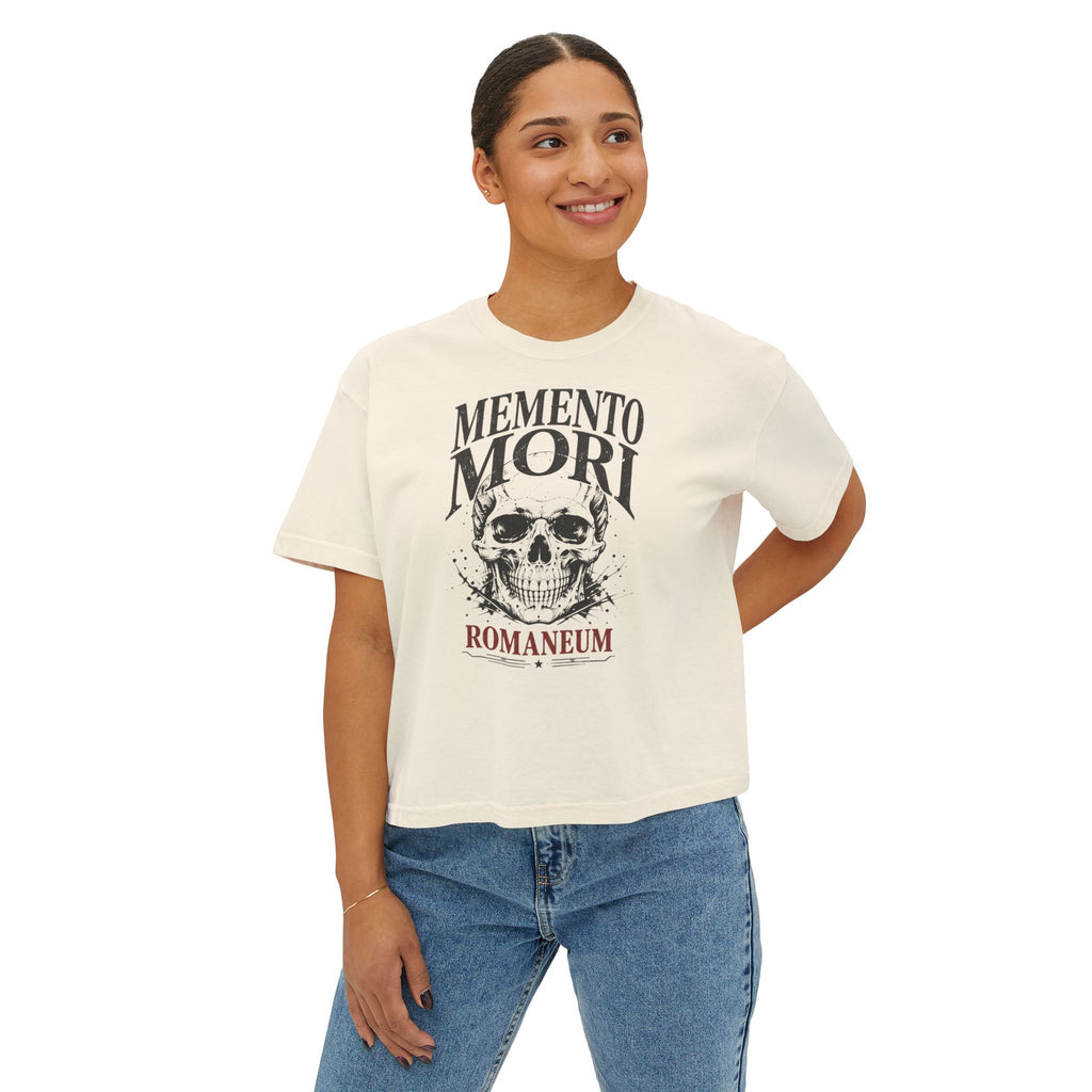 Memento Mori Boxy Tee — Vintage Skull Romaneum Graphic Shirt