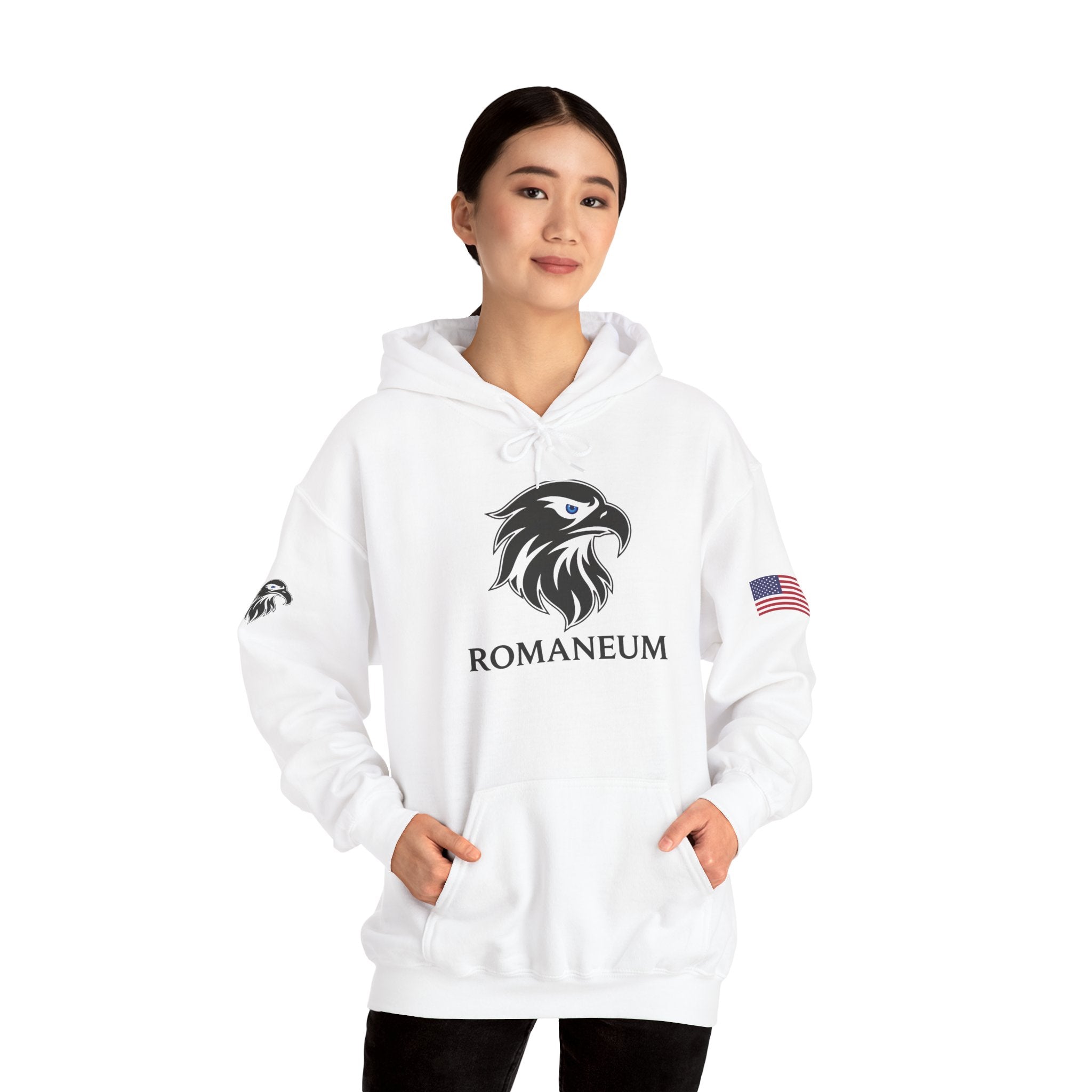 Romaneum Eagle Logo Hoodie | Romaneum School Crest, Patriotic Sleeve Design