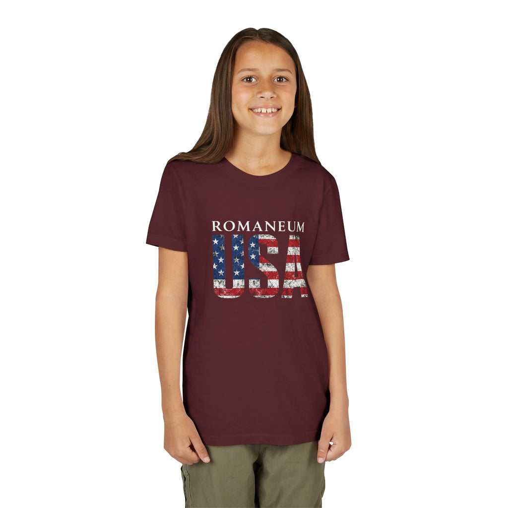 Youth USA Flag Tee — "Romaneum" Patriotic Kids T‑Shirt