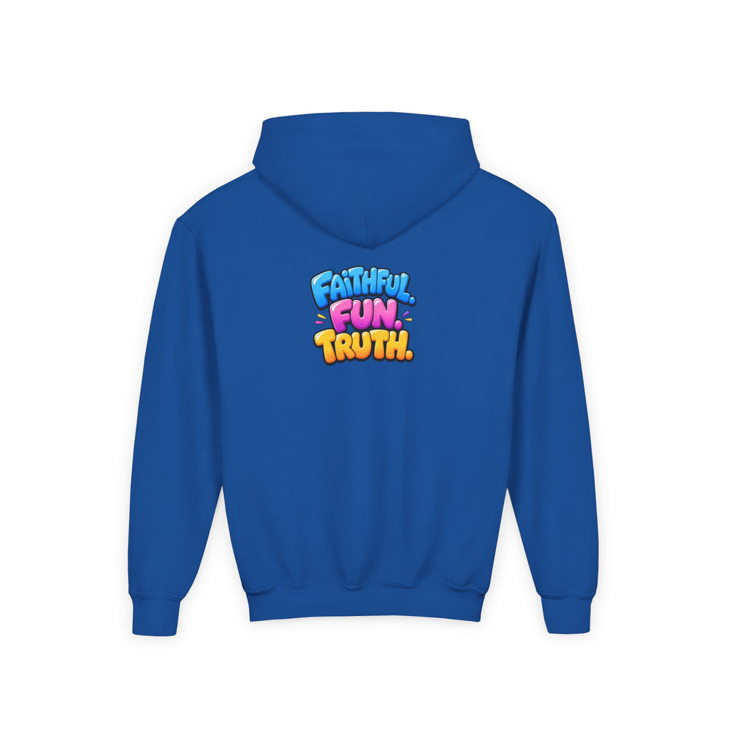 Youth Hoodie — "Good News Toons" Kids Cartoon Faith Hoodie (Faithful, Fun, Truth)