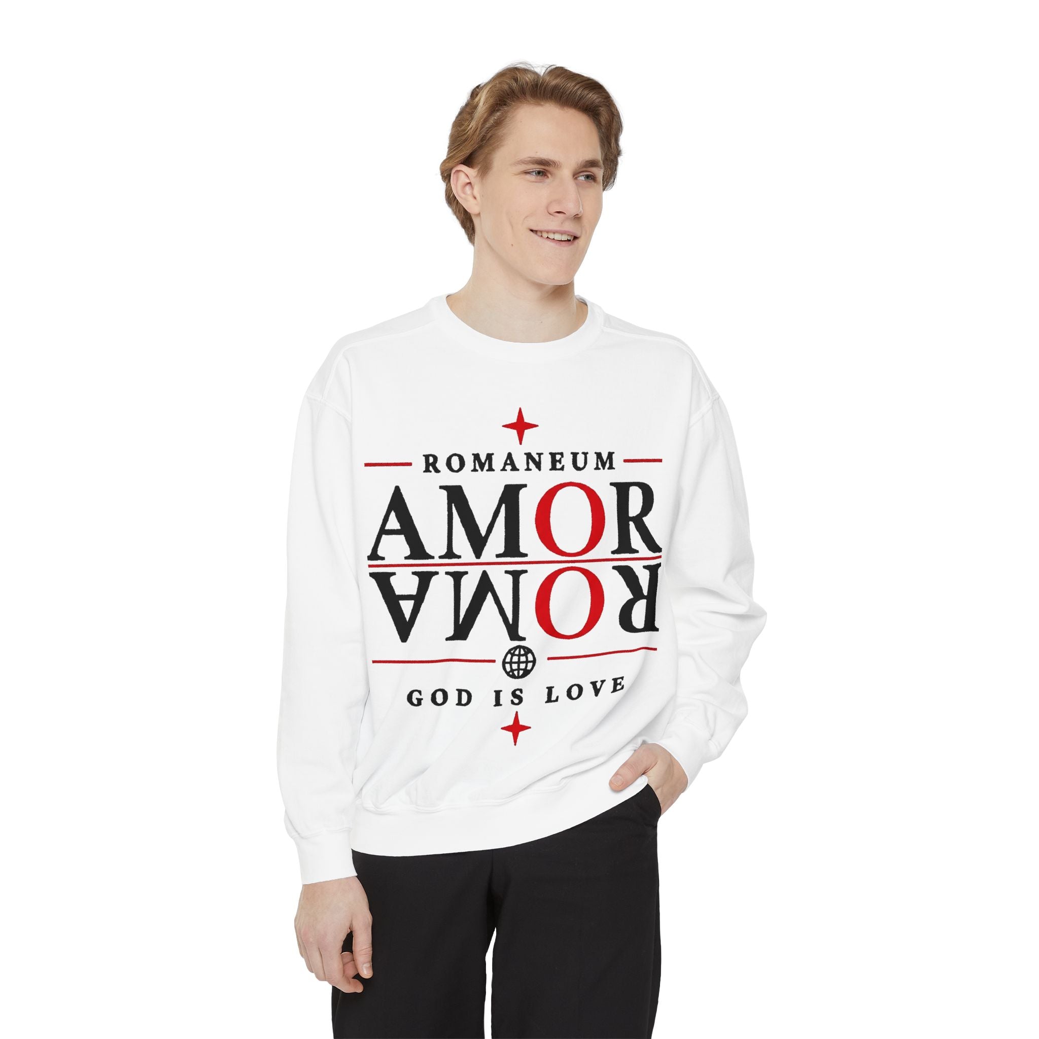 Romaneum Amor Crewneck Sweatshirt — "Amor Roma" Christian Graphic Sweatshirt