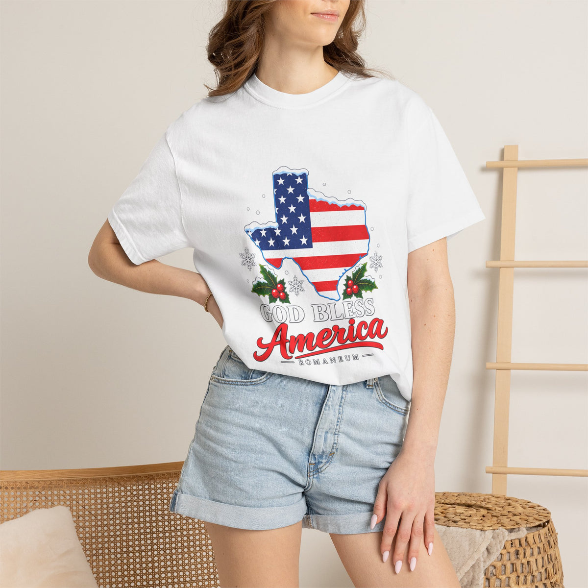 God Bless America Christmas Texas Flag T-Shirt