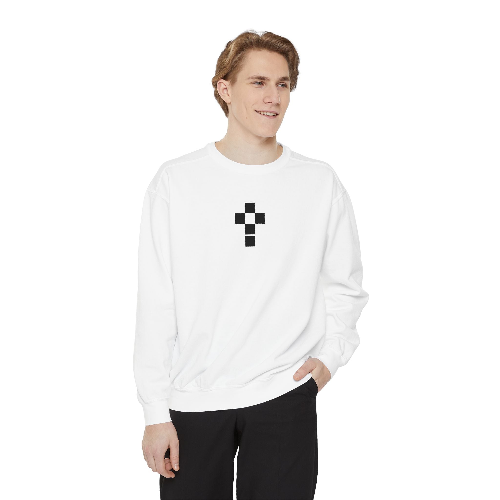 Romaneum Checkerboard Cross Sweatshirt | Minimal Religious Crewneck